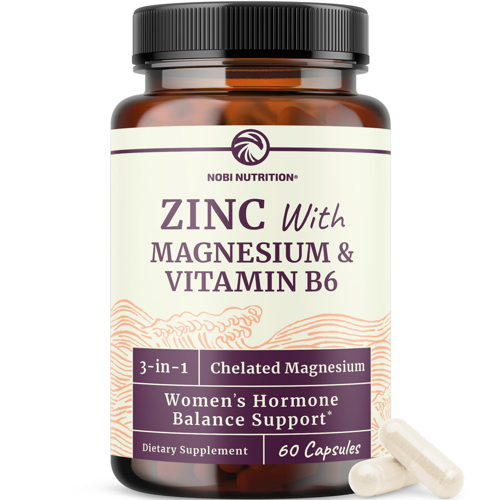 Zinc and Magnesium Supplement with Vitamin B6 | Women’s Hormone Balance, Menstrual Cycle & Immune Support | High Absorption Chelated Magnesium Glycinate with Zinc Picolinate and VIT B6 | 60 Ct Nobi Nutrition Au supplements