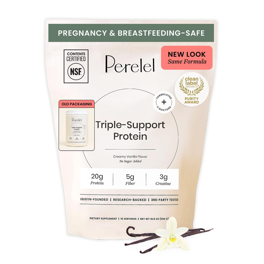 Perelel Triple-Support Plant Based Protein Powder, Creamy Vanilla, 20g Vegan Protein Powder, 3g Creatine Monohydrate, & 5g Prebiotic Fiber per Serving, Dairy Free,