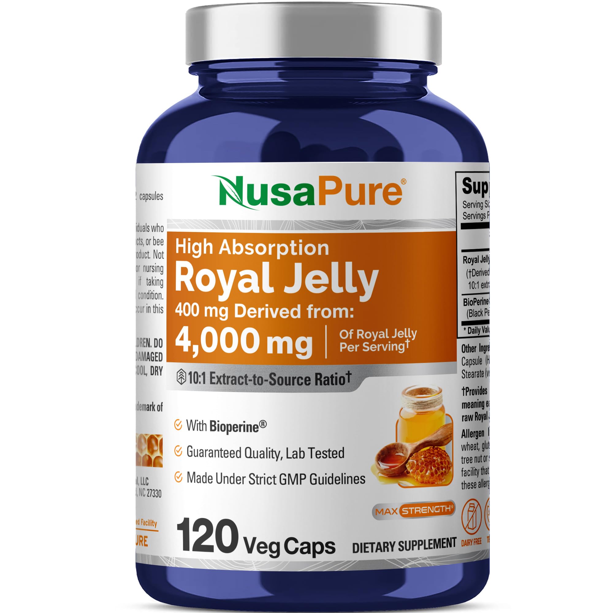 NusaPure Royal Jelly 10:1 Extract, 400 mg Equivalent to 4000mg - 120 Veggie Capsules (Non-GMO, Dairy Free, Dietary Supplement) NusaPure Au supplements