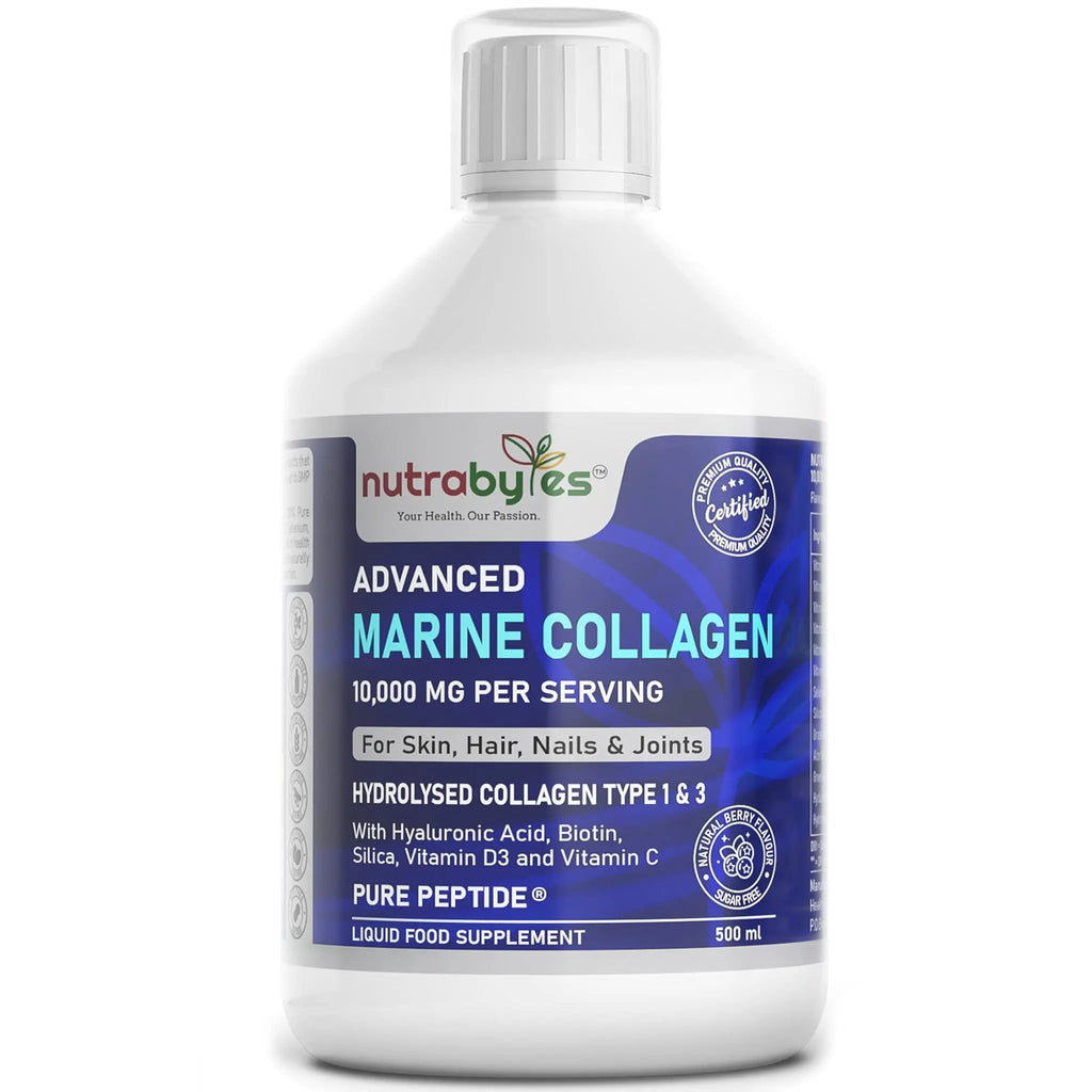 Marine Collagen Liquid 10000mg Sugar Free, Hydrolysed Peptides | Hyaluronic Acid, Biotin, Silica, Vitamin C, Vitamin D3 NUTRABYTES Au supplements
