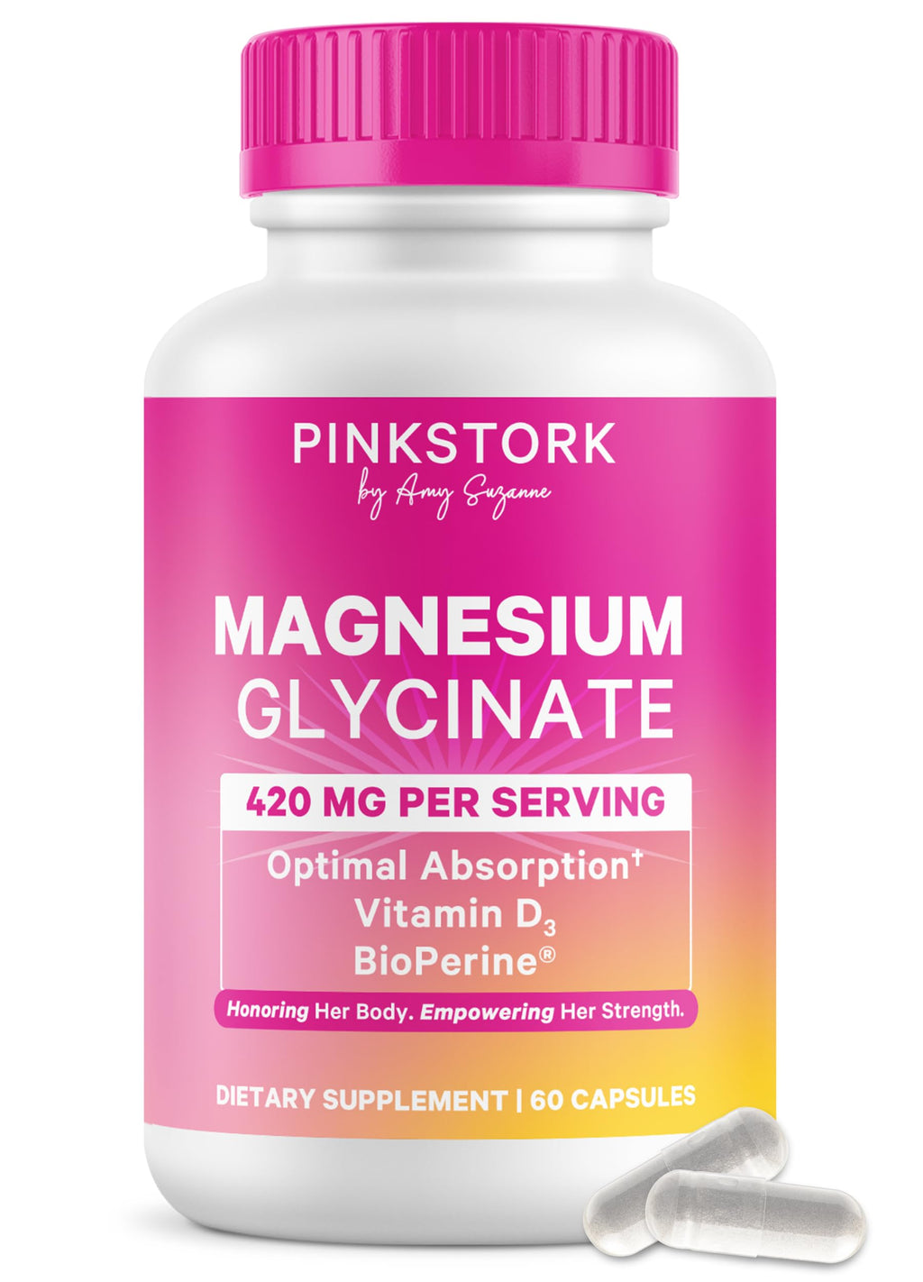 Pink Stork Magnesium Glycinate with Vitamin D - Magnesium Supplement for Women to Support Natural Calm, Mood, and Sleep - Hormone Balance for Women