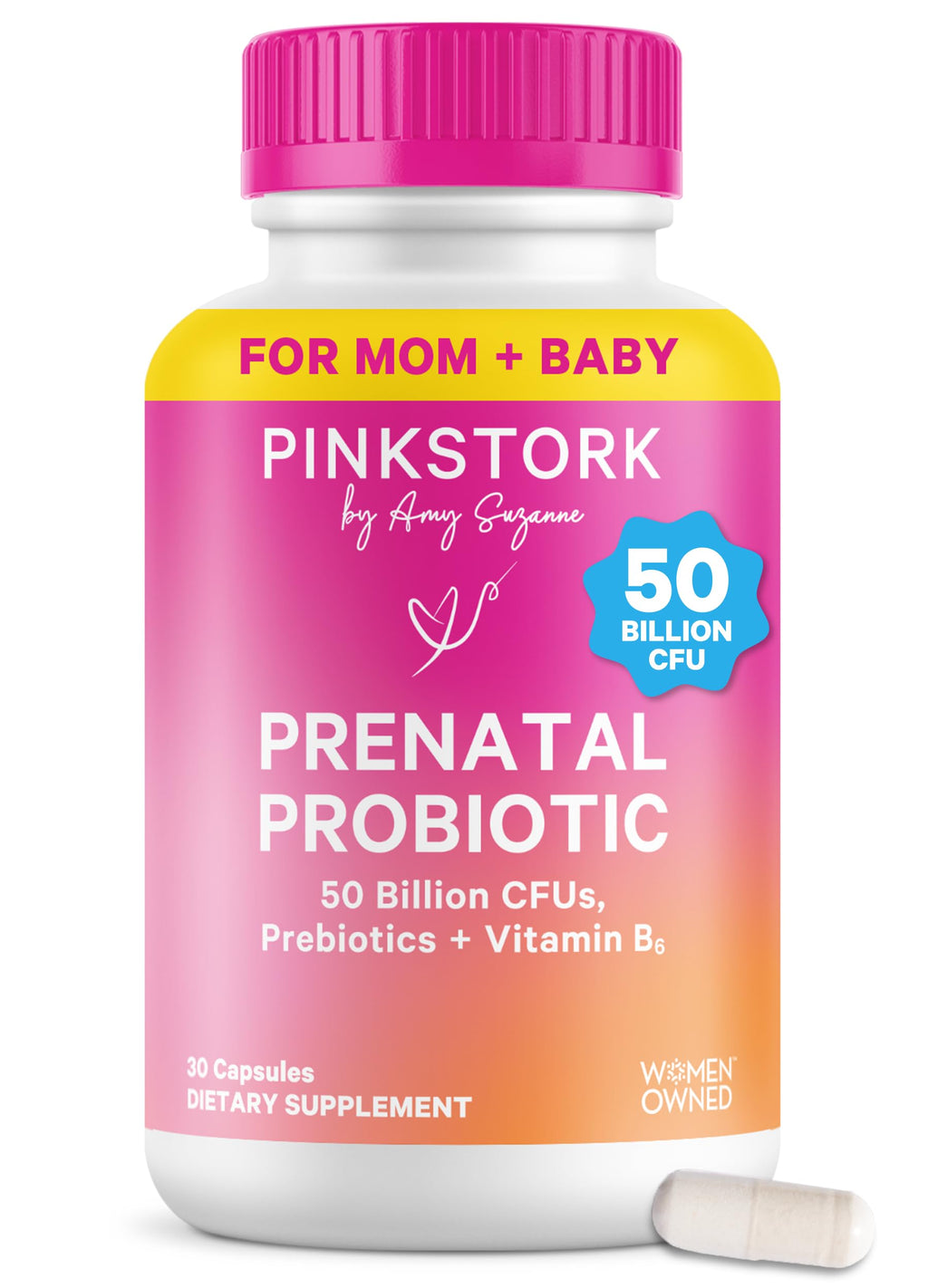 Pink Stork Prenatal Probiotic for Women with 50 Billion CFU | Vitamin B6 & Prebiotics | Pregnancy Probiotics for Morning Sickness | Digestive, Immune, & Gut Health | Vegan & Gluten-Free | 30 Capsules Pink Stork Au supplements