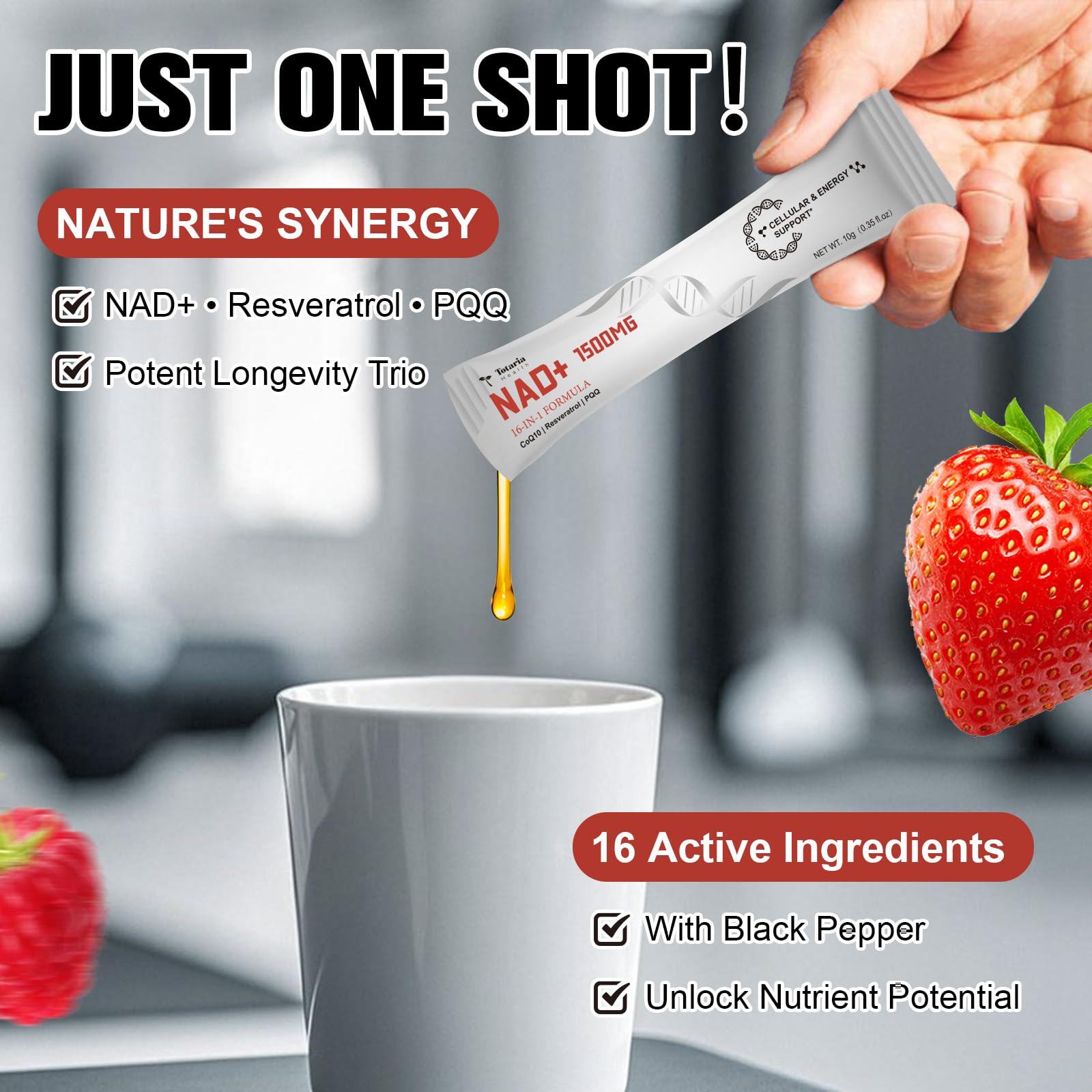 Totaria NAD Liquid Supplement 1500mg for Men & Women, Extra Strength NAD+, Resveratrol, PQQ, CoQ10, 16-in-1 Formula with Nicotinamide Riboside for Anti Aging, Energy, Immune, Focus (30 Packets) Totaria Au supplements