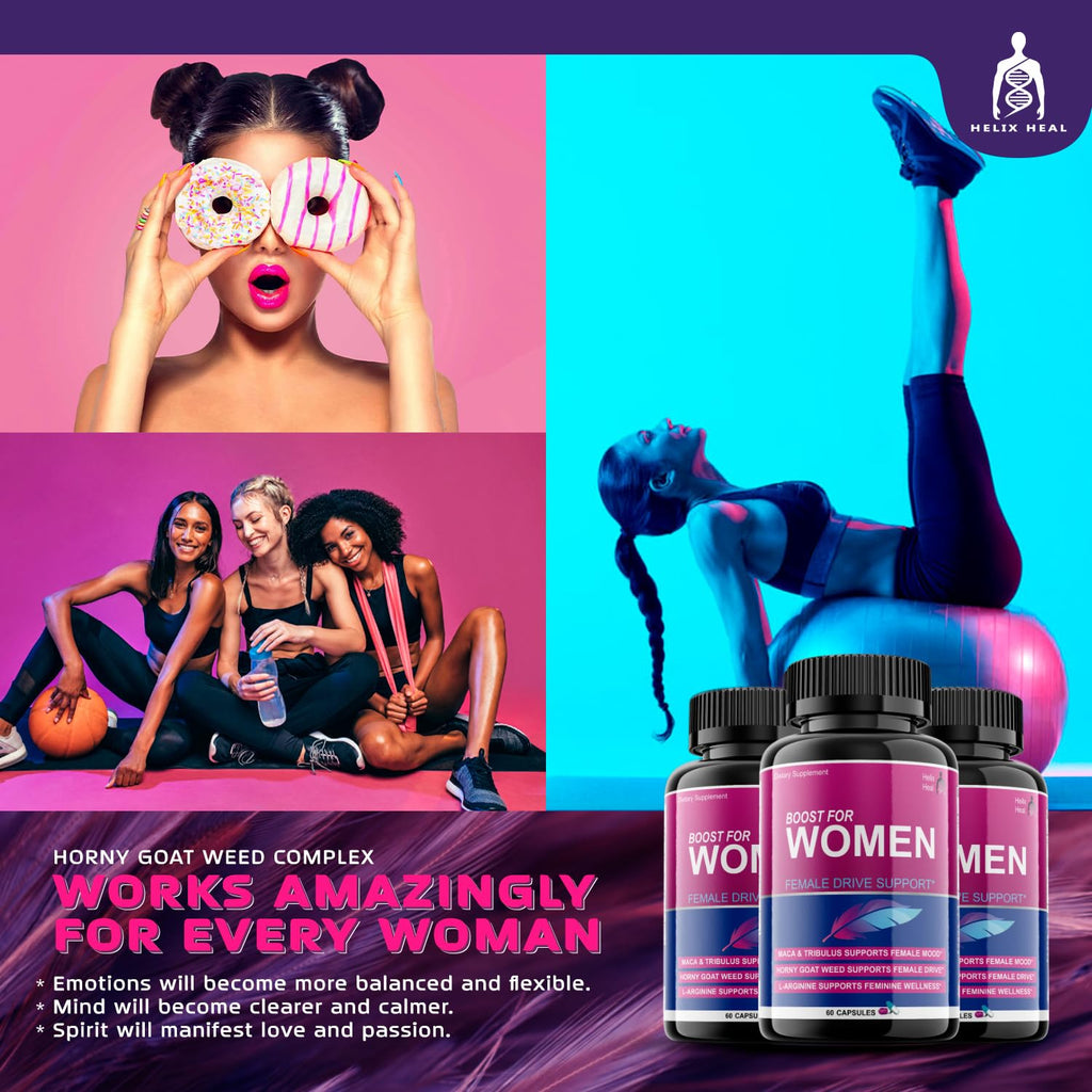 Helix Heal Libido Booster for Women Fast Acting with Horny Goat Weed - Female Desire Pills with Maca Root, Tribulus Terrestris, Ginseng and Hornygoatweed Women - Hormone Balance, Made in USA (60 ct) Helix Heal Au supplements