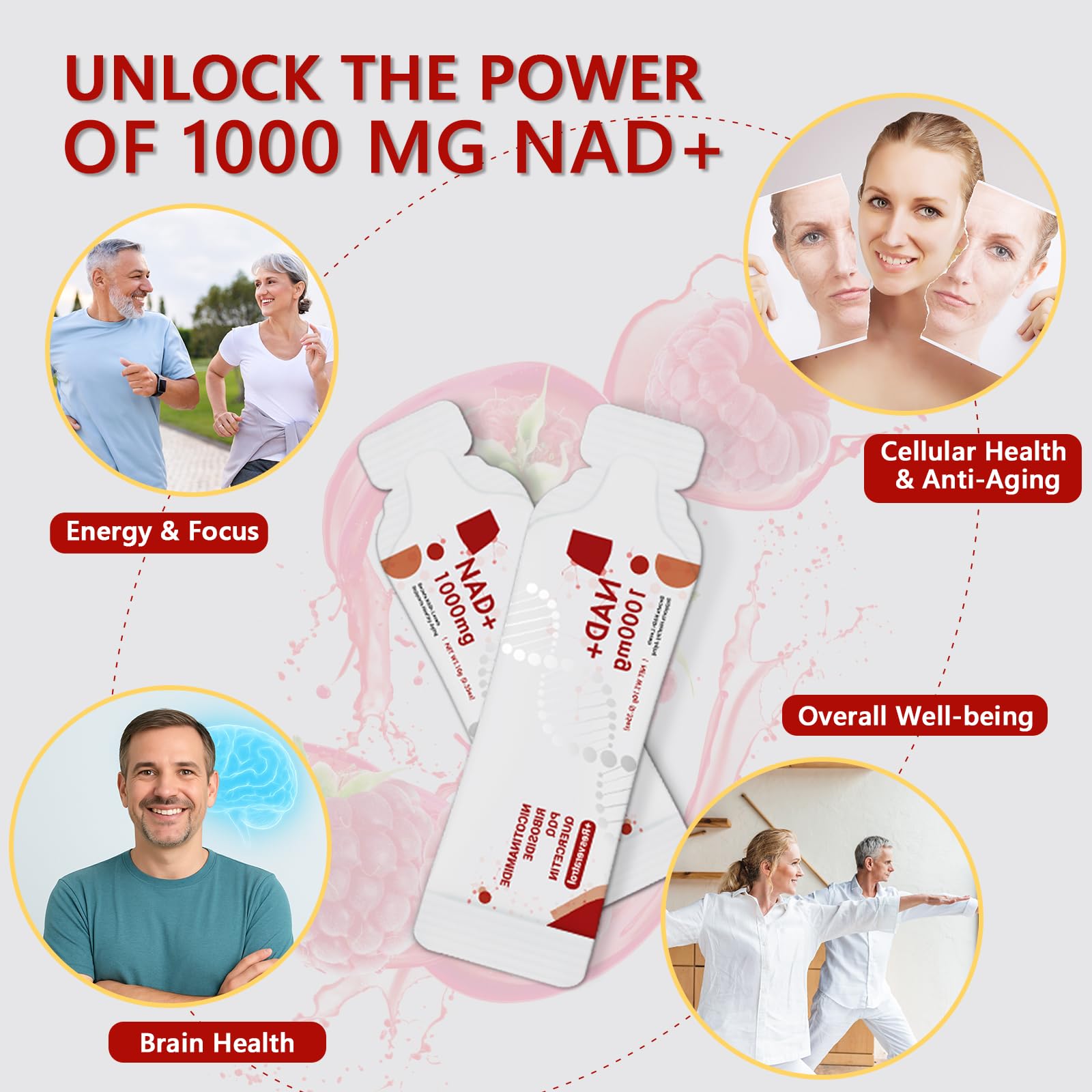 Buporai NAD Supplement 1000 mg Liquid Packets - NAD Supplements for Women & Men with Nicotinamide Riboside, Resveratrol, PQQ, Quercetin - NMNH Supplement Alternative for Anti-Aging, Energy-30 Packets Buporai Au supplements