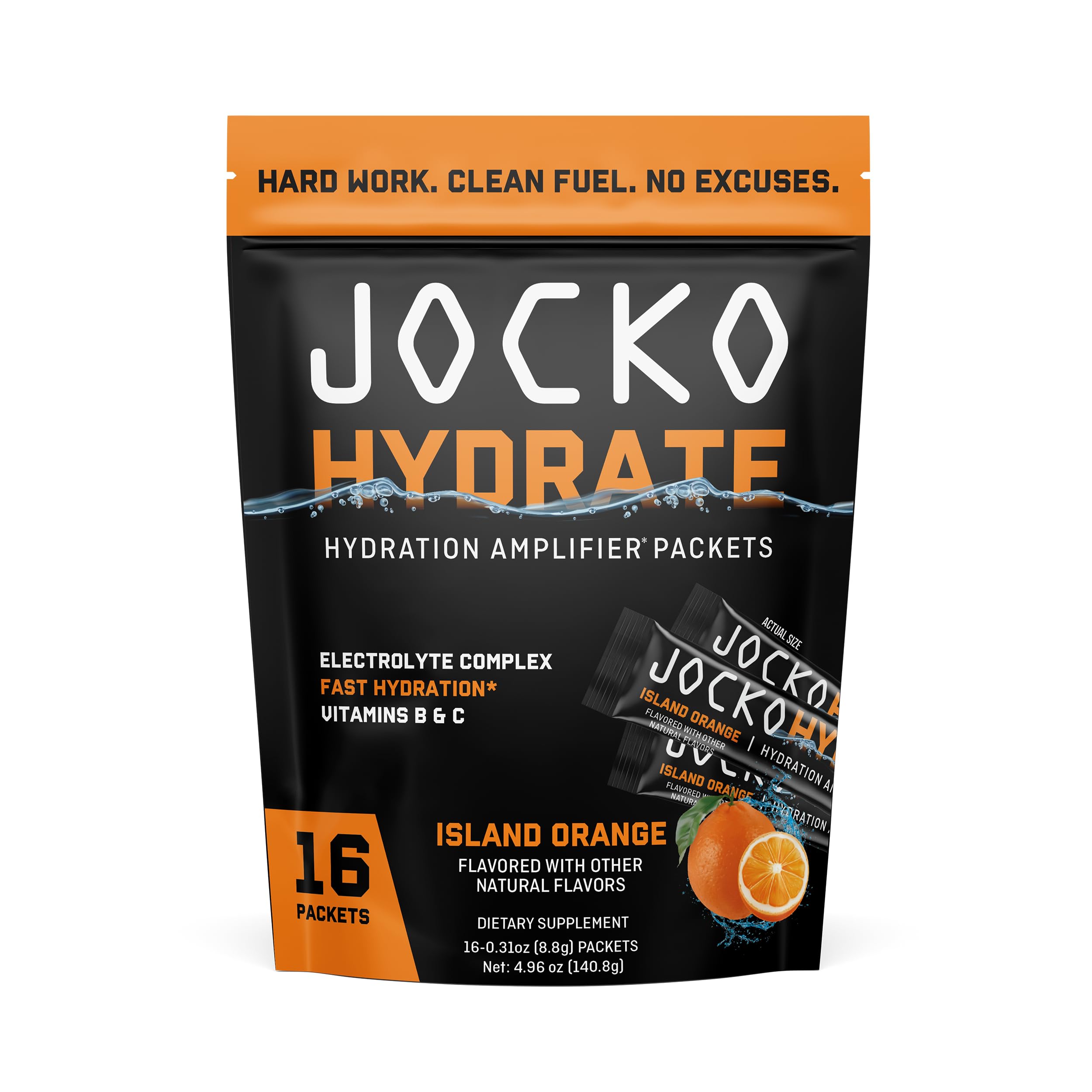 Jocko Fuel Hydrate Electrolytes Powder Packets Low Sugar - Hydration Amplifier Packets for Recovery, Dehydration, & Exercise - with Vitamins B6, B12 & C
