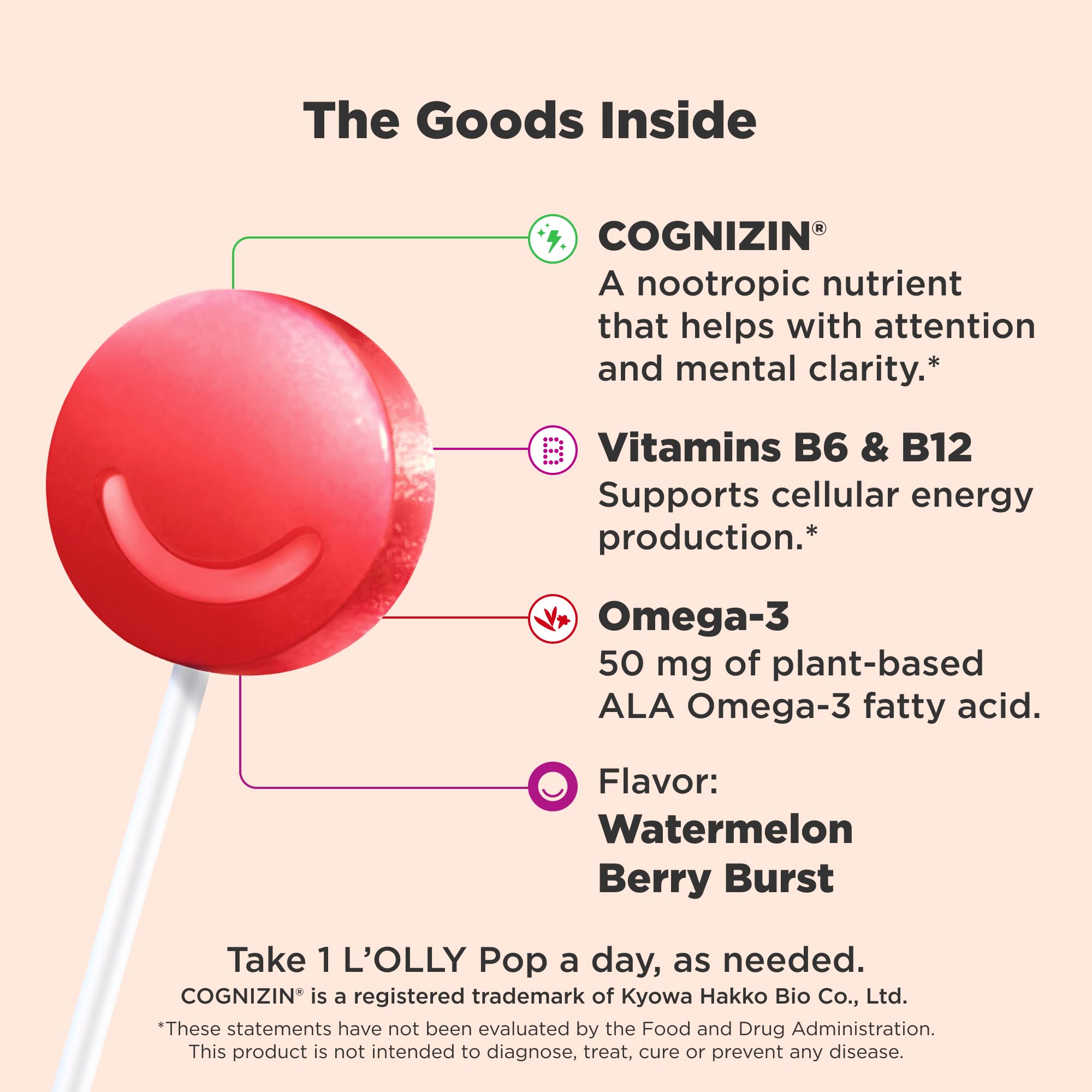 OLLY Focus Buddies L’OLLY Pops, Cognizin, Vitamins B6 and B12, Omega-3 ALA, Supports Focused Attention and Healthy Brain Function,* Kids 4+ Dietary Supplement, Watermelon Strawberry Flavored, 25 Count OLLY Au supplements