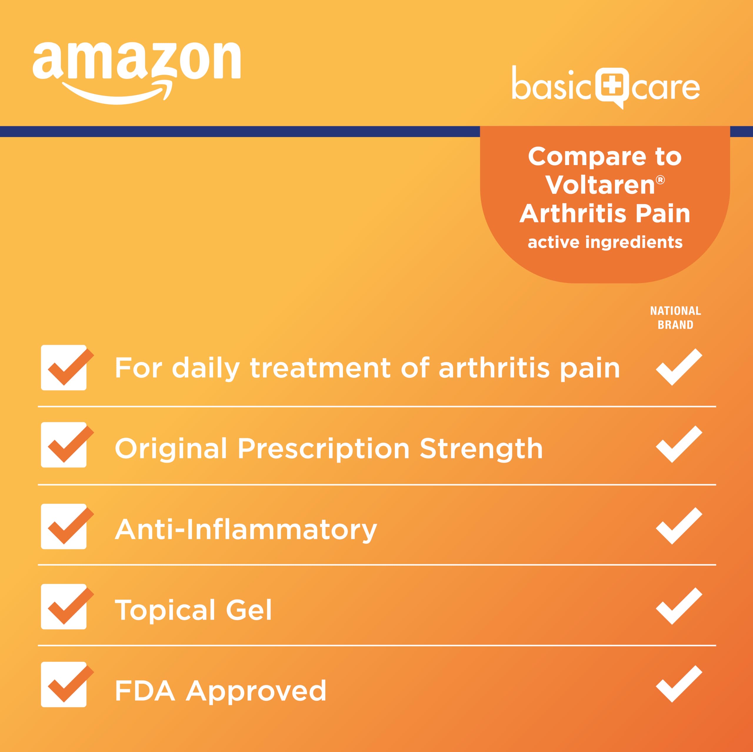 Amazon Basic Care Diclofenac Sodium Topical Gel, 1% (NSAID), Arthritis Pain Reliever for Hand, Wrist, Elbow, Foot, Ankle and Knee Pain Relief, 5.29 oz (150 grams) (Packaging may vary) Amazon Basic Care Au supplements