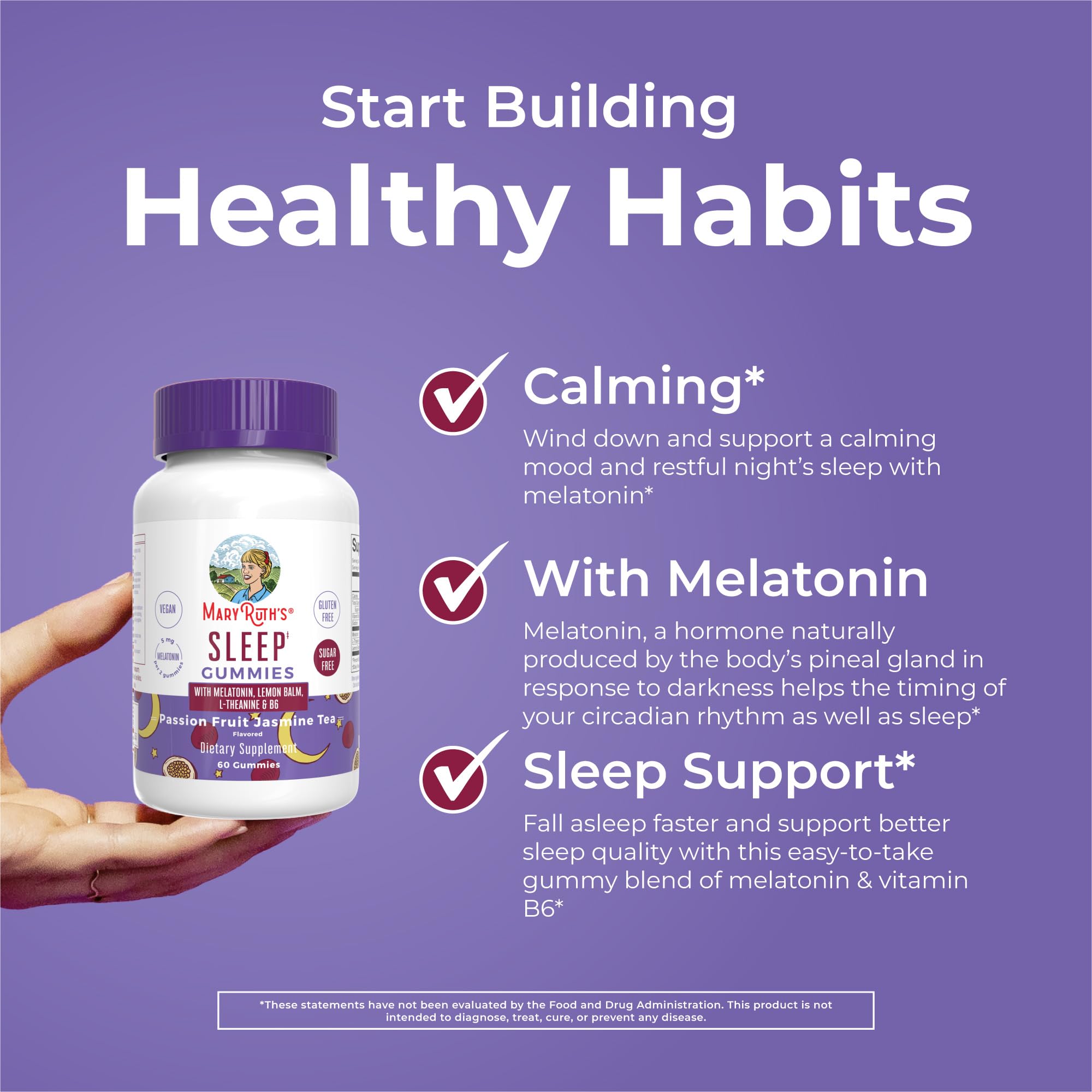 MaryRuth Organics Melatonin 5mg Sleep Gummy with L-Theanine | Lemon Balm | Vitamin B6 | Sugar-Free | Relaxation | Vegan | Non-GMO | Gluten Free | 60 Count MARYRUTH'S Au supplements
