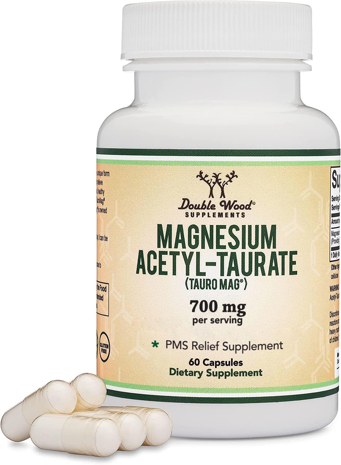 Magnesium Acetyl-Taurate (ATA MG, TauroMag) Novel and Patented Form of Magnesium for PMS and Cramp Relief (60 Capsules, 350mg) PMS Relief Magnesium Supplement by Double Wood Supplements Double Wood Supplements Au supplements