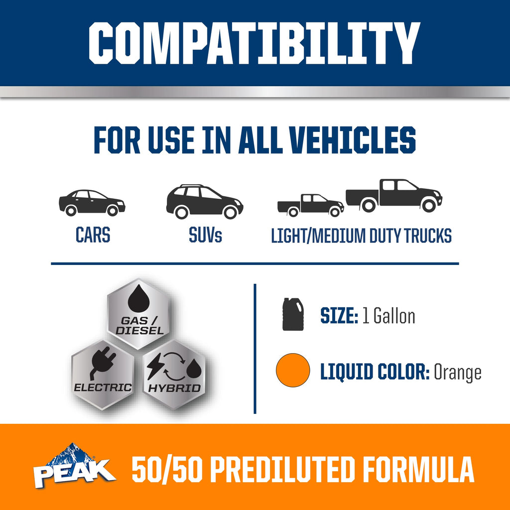 PEAK OET Extended Life Orange 50/50 Prediluted Antifreeze/Coolant for North American Vehicles, 1 Gal. PEAK Au supplements