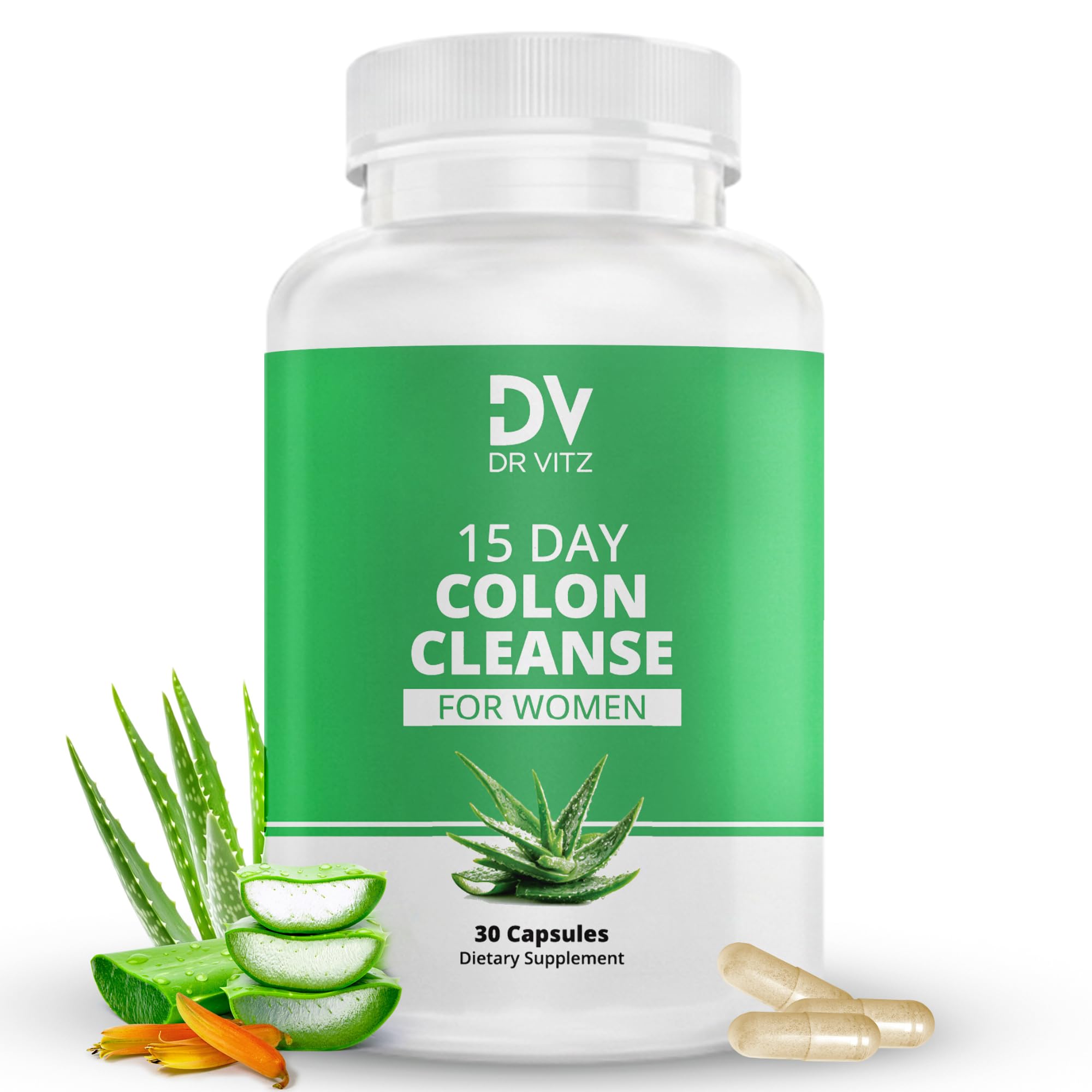 Dr Vitz 15 Day Colon Cleanse for Women – Natural Detox Pills with Herbs, Fiber & Probiotics – Bloating & Constipation Relief, Weight Loss & Gut Health Reset – 30 Capsules Dr Vitz Au supplements
