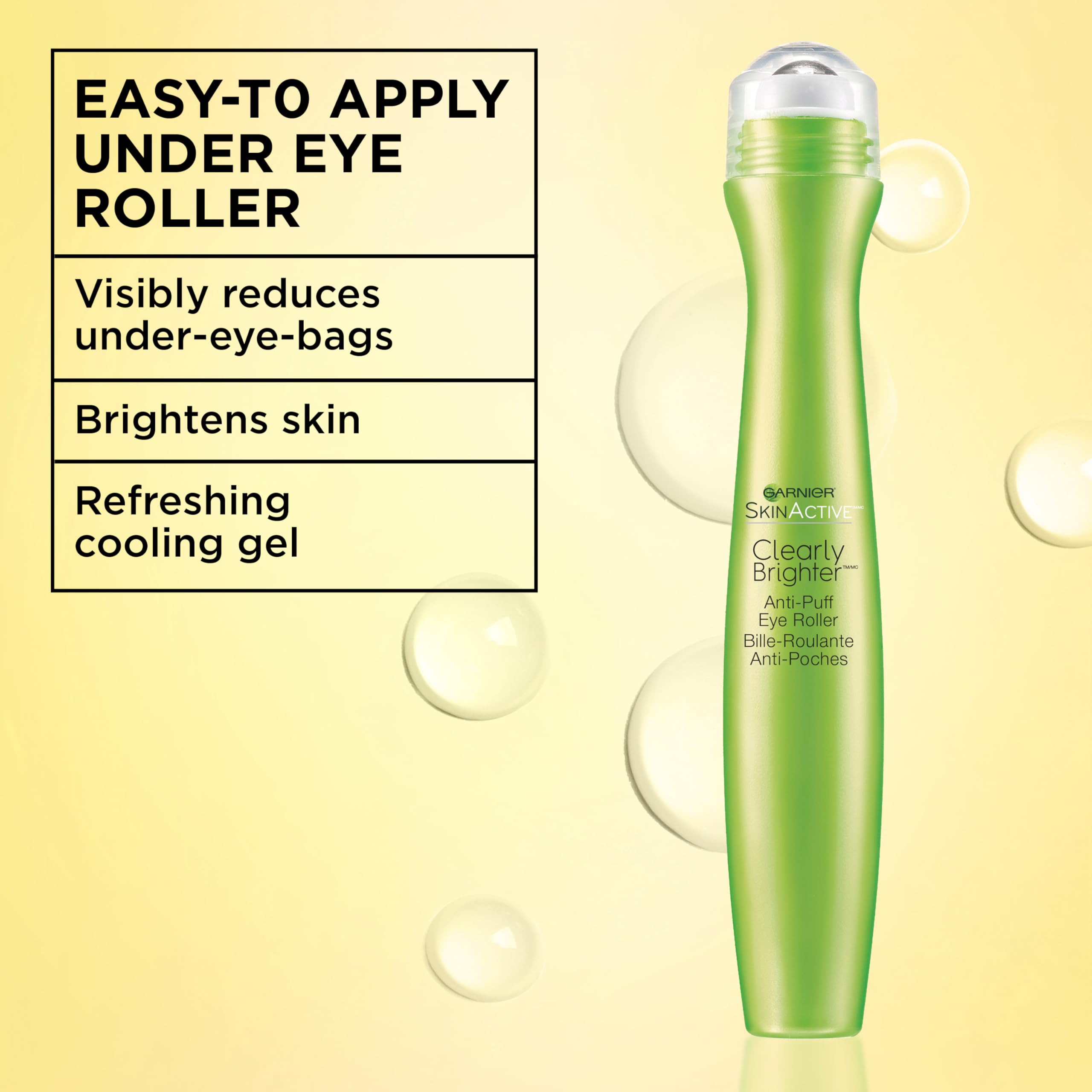 Garnier Clearly Brighter Anti-Puff Eye Roller, Dark Circles Under Eye Treatment with Caffeine and Vitamin C, 0.5 Fl Oz (15mL)