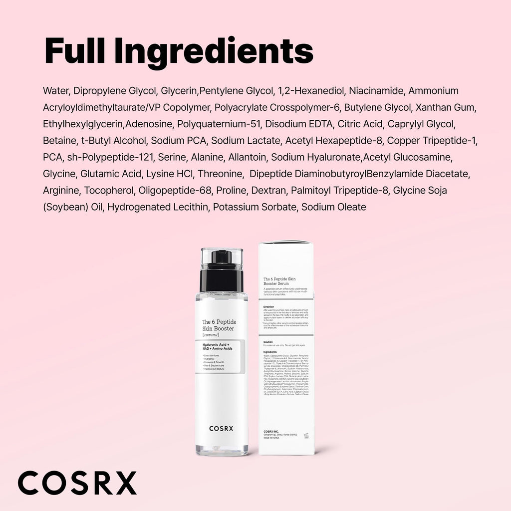 COSRX 6X Peptide Collagen Booster Toner Serum with Copper Peptides, Niacinamide & Hyaluronic Acid Skin Renewal Boosting