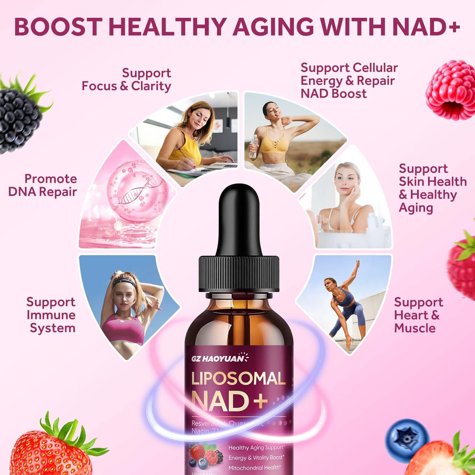 Liposomal NAD Supplement - 1200mg NAD+ Liquid Drops for Women & Men with Nicotinamide, Resveratrol, Quercetin, TMG, Black Pepper Extract - Brain & Cellular Mitochondrial Health, Anti-Aging, Longevity GZ HAOYUAN Au supplements