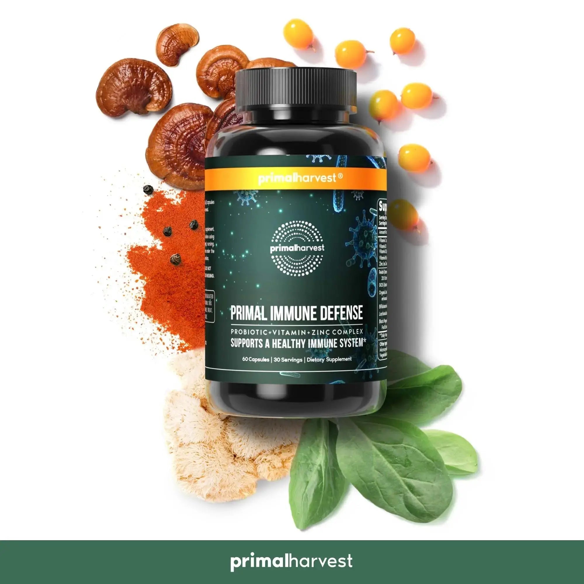 Primal Harvest Immune Defense 10-in-1 Supplement with Probiotics, Zinc, and Vitamins C, D3, K2, B6 Daily Immune Support for Adults Primal Harvest Au supplements