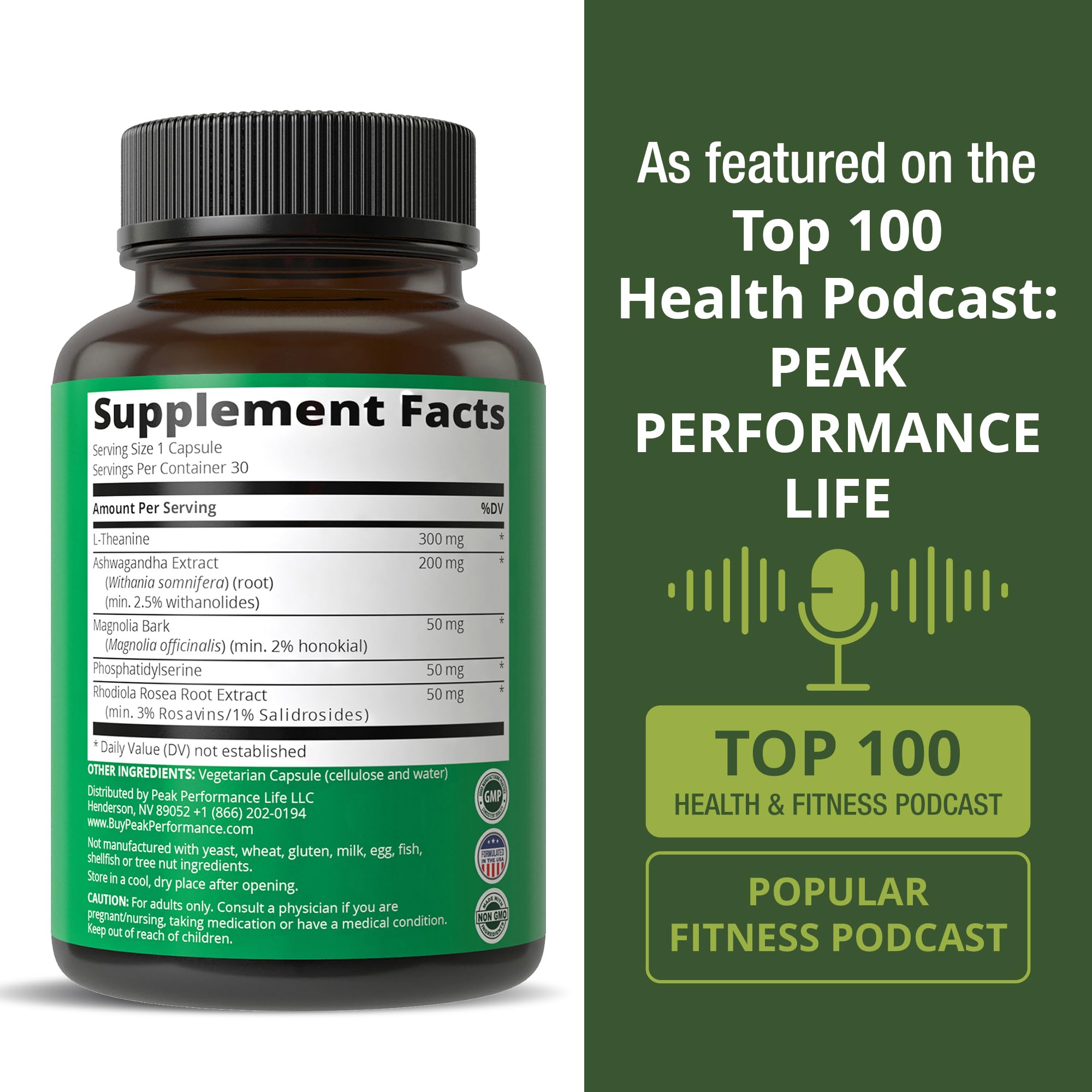 5-in-1 Cortisol Supplement for Women & Men. Lower High Cortisol with Ashwagandha, Rhodiola Rosea, L-Theanine, Phosphatidylserine, Magnolia Bark. Calm Relaxation, Balanced Energy, Vegan Supplements Peak Performance Au supplements