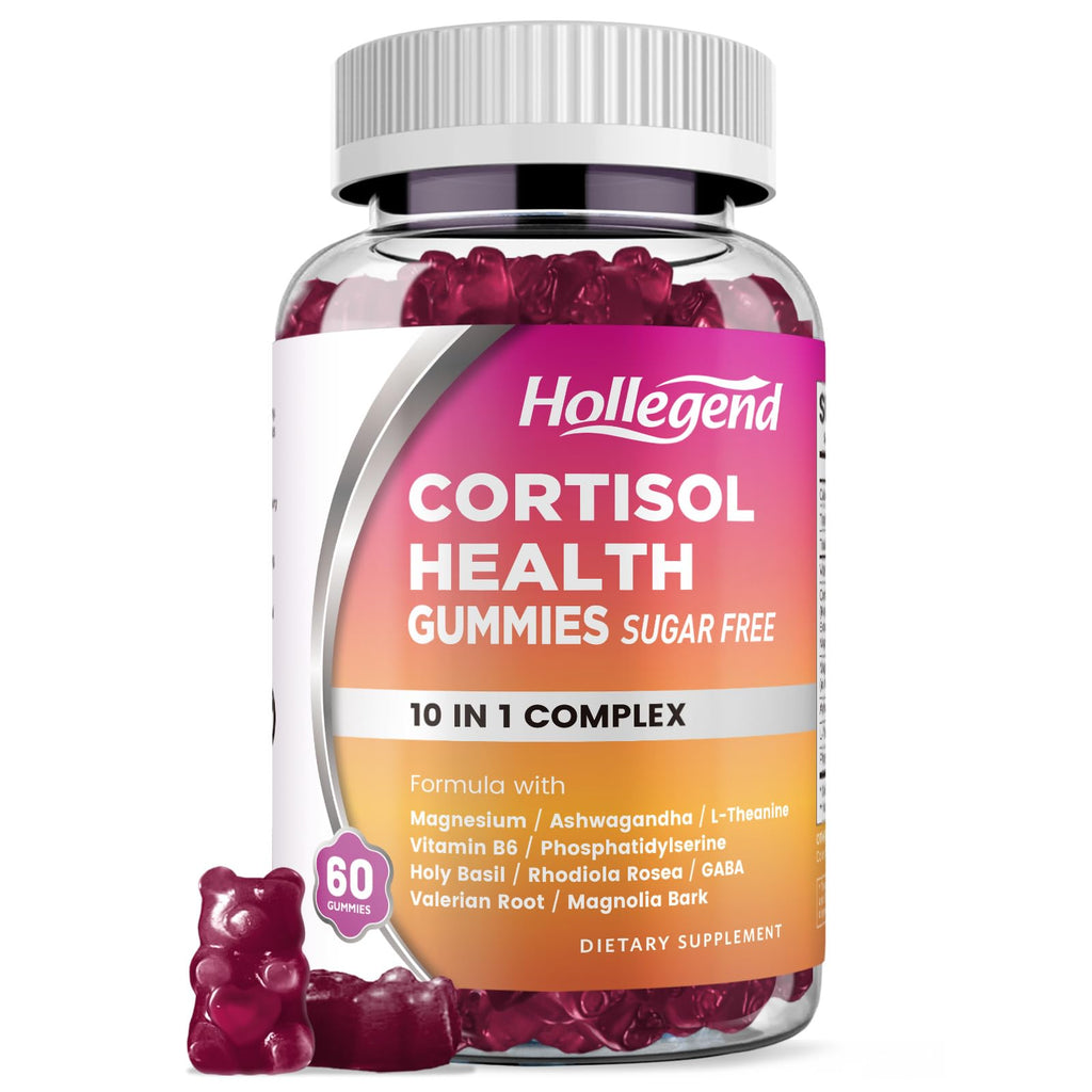 HOLLEGEND Cortisol Supplements for Women Men, Cortisol Gummies with Ashwagandha, Magnesium, L-Theanine, Phosphatidylserine, B6 for Cortisol Detox, Relaxation, Sleep, Focus, Sugar-Free, Vegan, 60 HOLLEGEND Au supplements