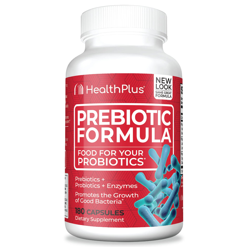 Health Plus Prebiotic Formula - Probiotics + Prebiotics + Digestive Enzymes - Gluten Free, Dairy Free, Natural Herbal Ingredients