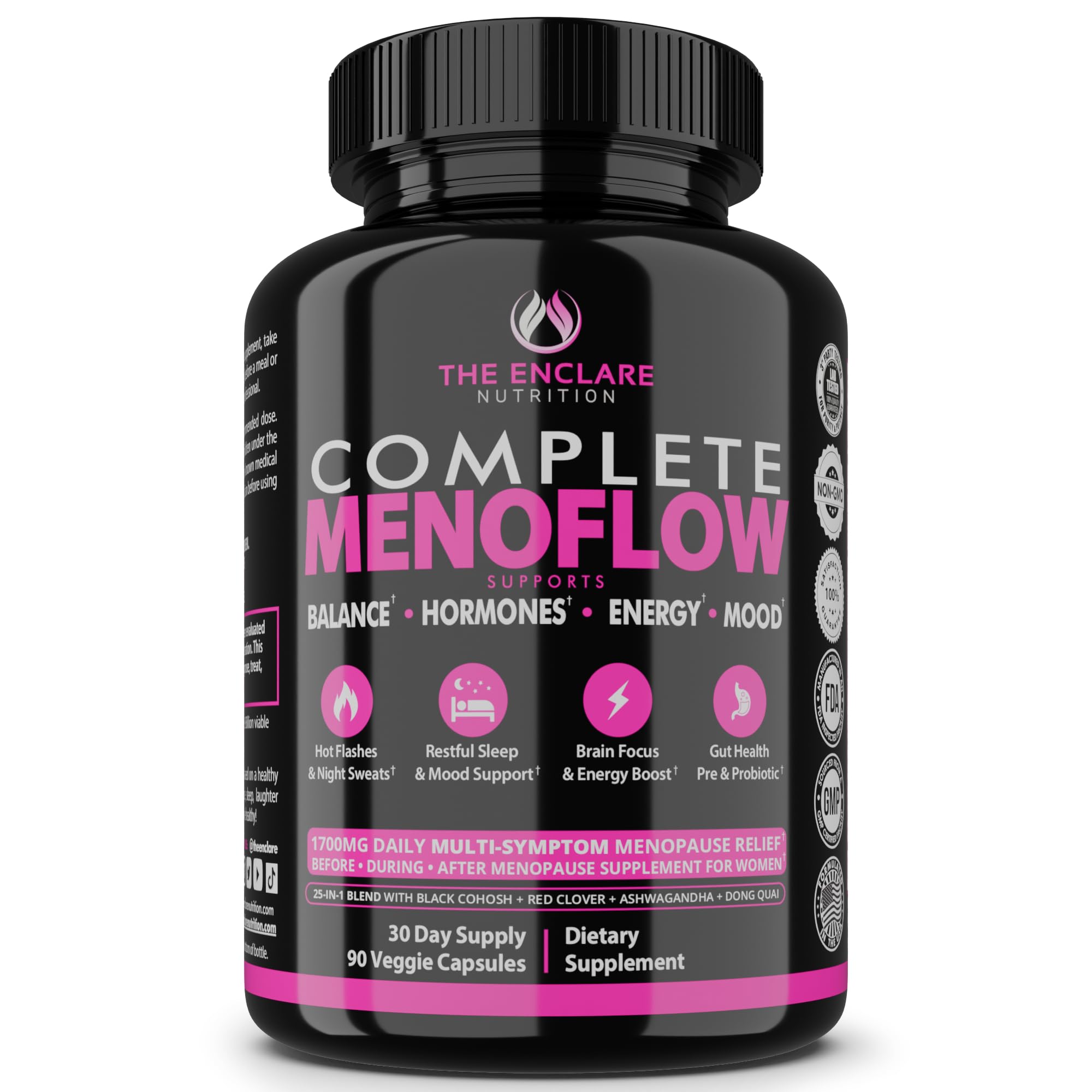 Menopause Supplement for Women – Complete MenoFlow 1700mg Daily Multi-Symptom Support, Hot Flash Relief, Hormone Balance, Mood & Energy, with Black Cohosh, Red Clover & Ashwagandha – 90 Veggie Caps THE ENCLARE NUTRITION Au supplements