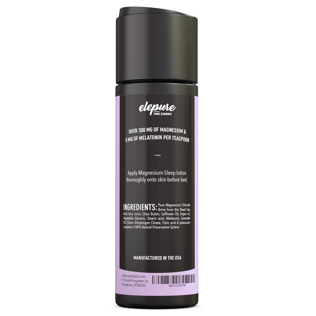 Elepure Pure Elements Magnesium Sleep Lotion with Lavender and Melatonin - Topical Application Night Cream- High Potency - Organic Materials - Large Size - Great Value - 8 fl. oz Elepure Pure Elements Au supplements