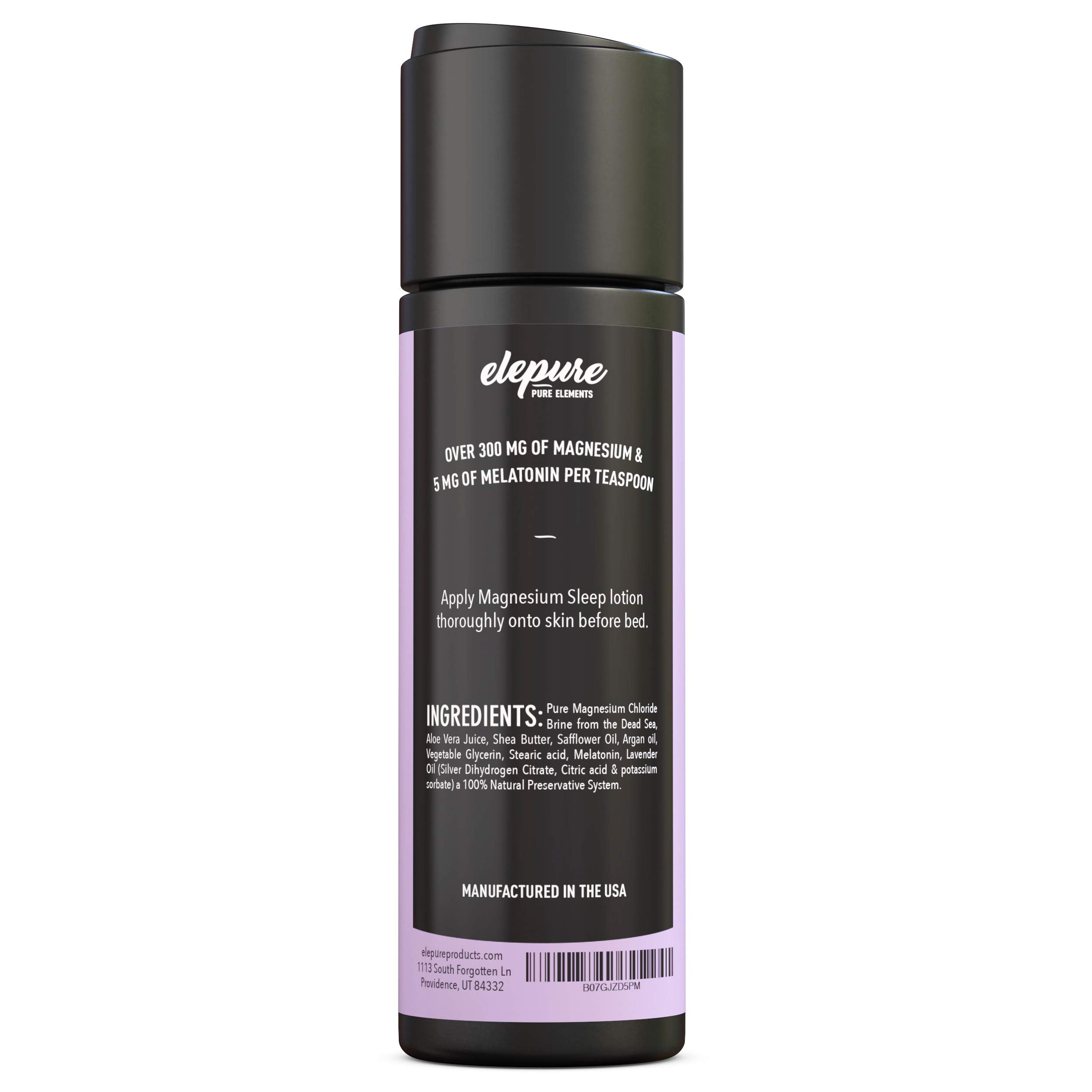 Elepure Pure Elements Magnesium Sleep Lotion with Lavender and Melatonin - Topical Application Night Cream- High Potency - Organic Materials - Large Size - Great Value - 8 fl. oz Elepure Pure Elements Au supplements