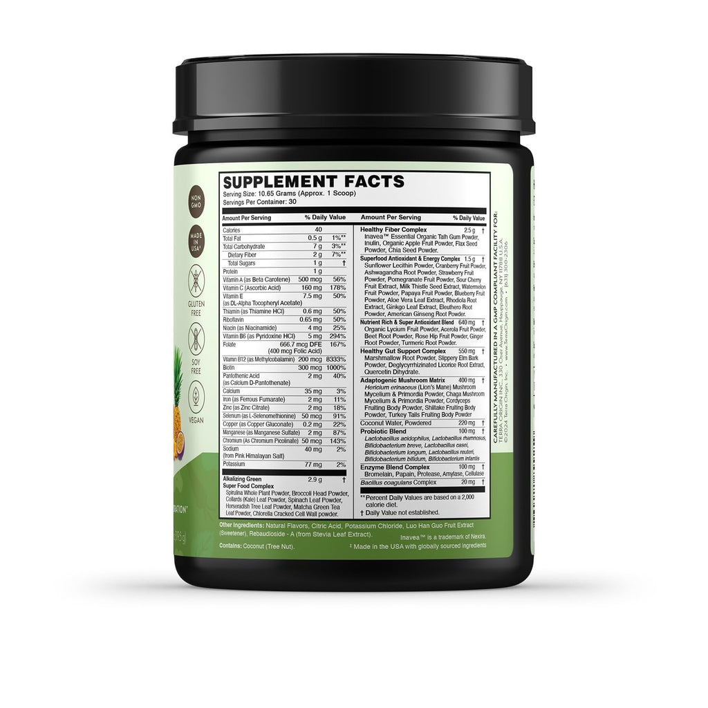 TERRA ORIGIN Healthy Greens Powder Supplement | Superfood Digestive Enzyme & Probiotic Blends | Immune, Gut, and Digestive Support for Women
