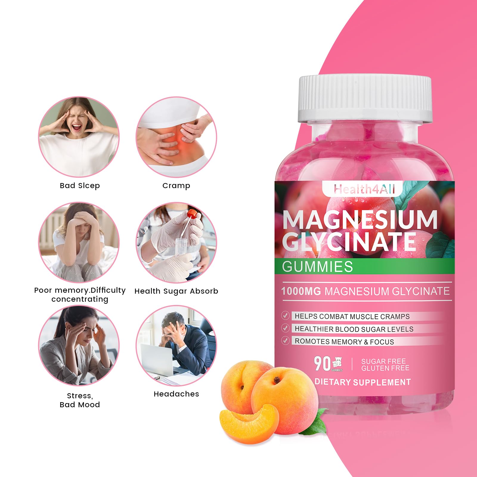 Magnesium Glycinate Gummies 1000mg, High Absorption Sugar Free Magnesium Potassium Supplement for Relaxation