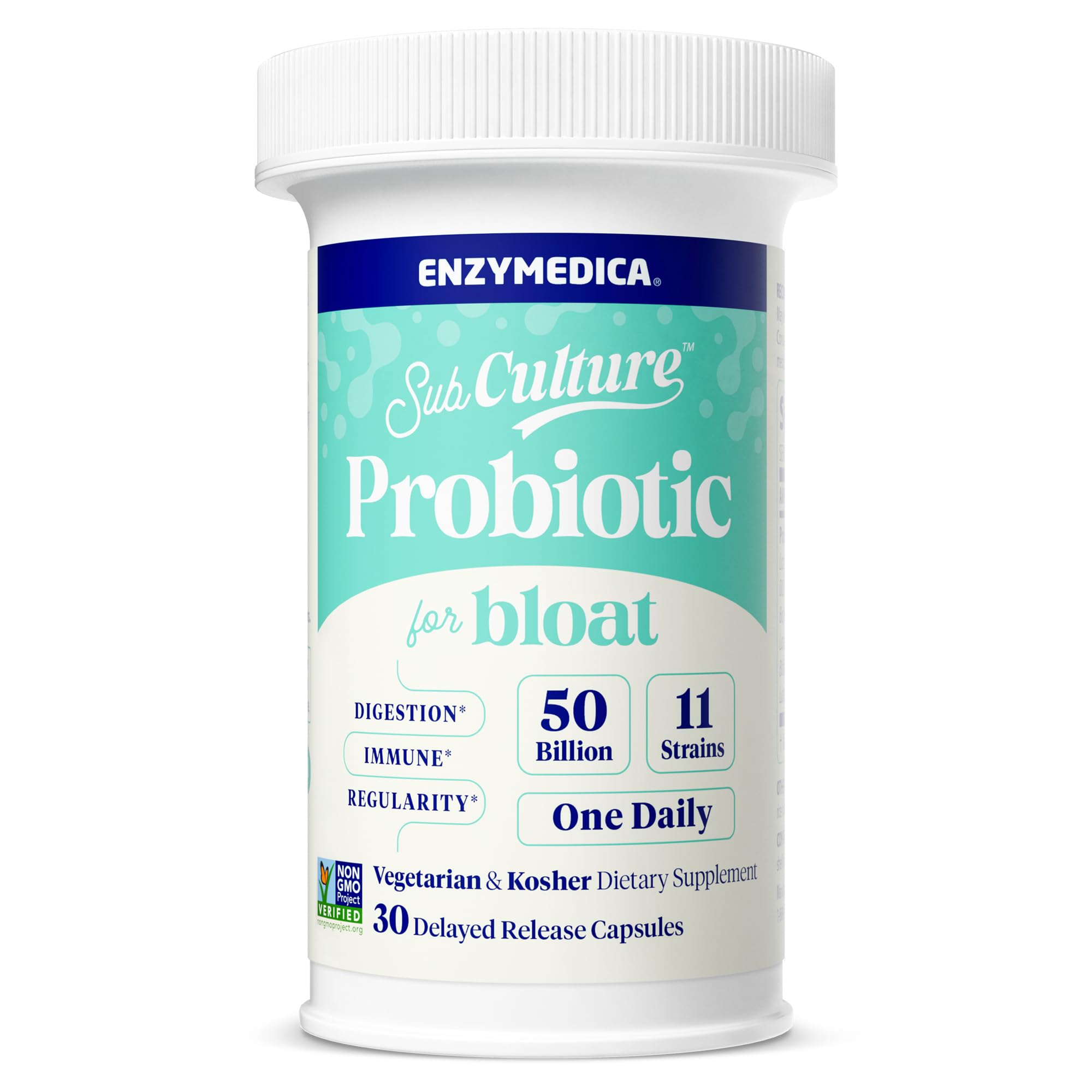 Enzymedica SubCulture Probiotic for Bloat & Digestive Health - Probiotic Supplement Capsules for Women & Men, 50 Billion CFU, Gut Health Support for Adults,