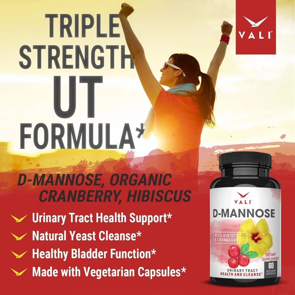 VALI D-Mannose 1000mg Urinary Tract Health Formula. Organic Cranberry Fruit Powder & Hibiscus. Healthy Bladder, Natural Cleanse, Fast Detox Flush, Herbal UT Function Support Pills. 60 Veggie Capsules VALI Au supplements