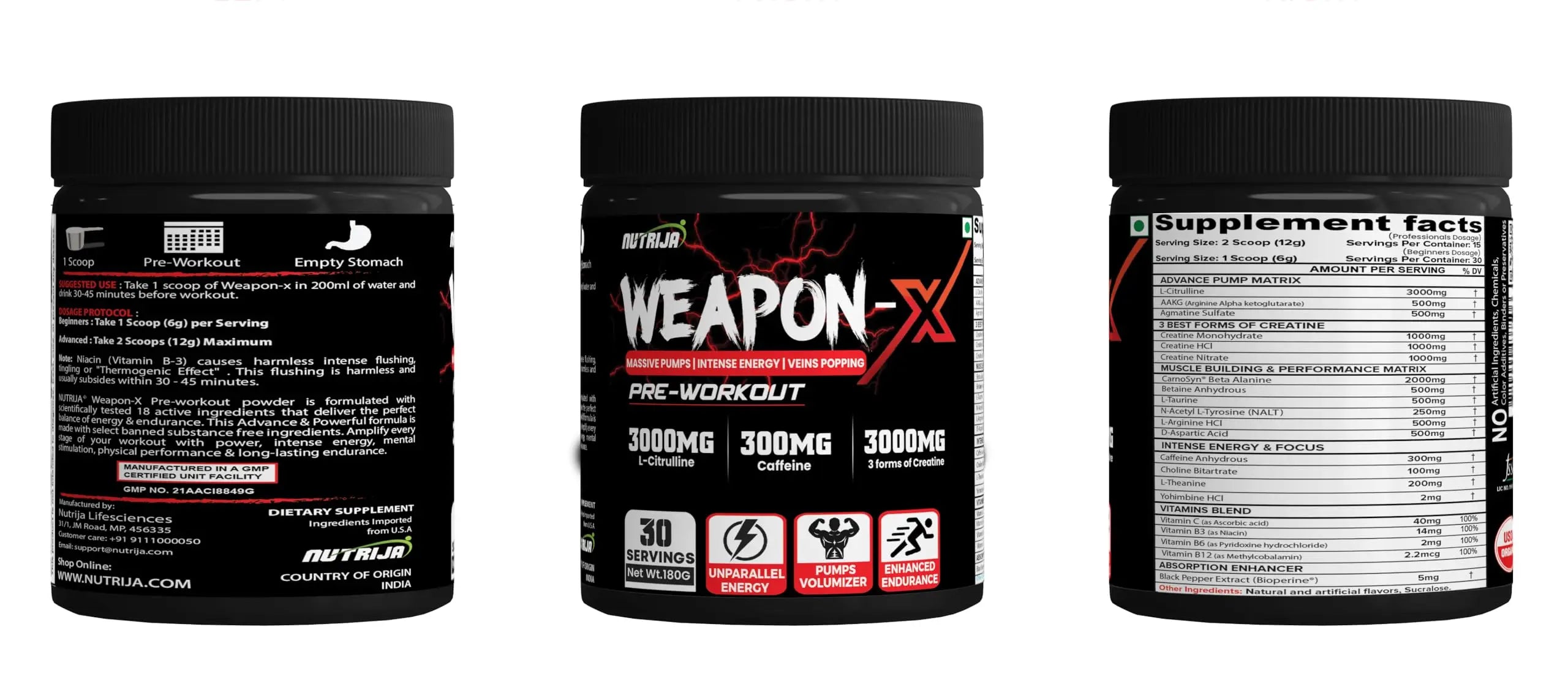 NutriJa Weapon-X Pre-Workout Powder with 21 Active Ingredients - 3 Best Forms of Creatine NutriJa Au supplements