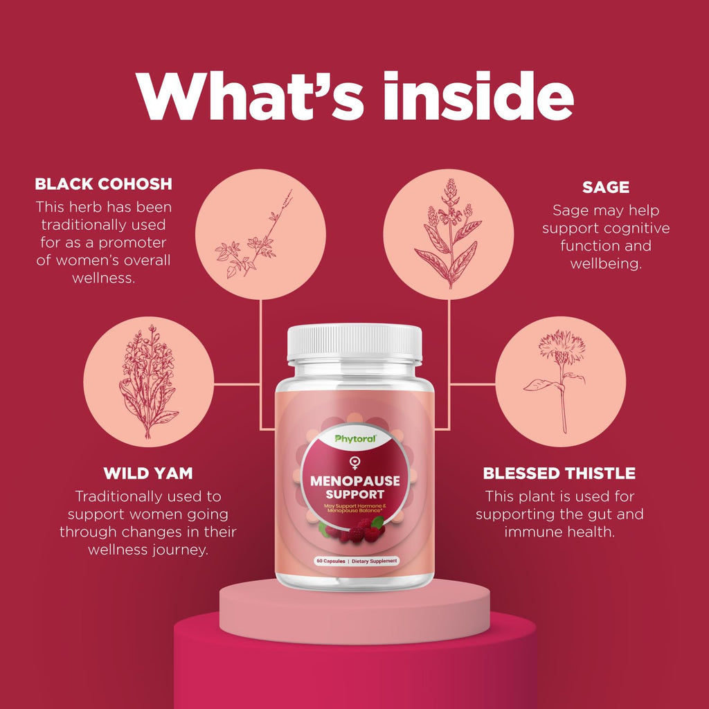 Phytoral Complete Herbal Menopause Supplement for Women - Female Hormone Balance Capsules for Night Sweats Hot Flashes & Mood Swings with Dong Quai, Chaste Berry & Black Cohosh Root - 60 Count Pack Phytoral Au supplements