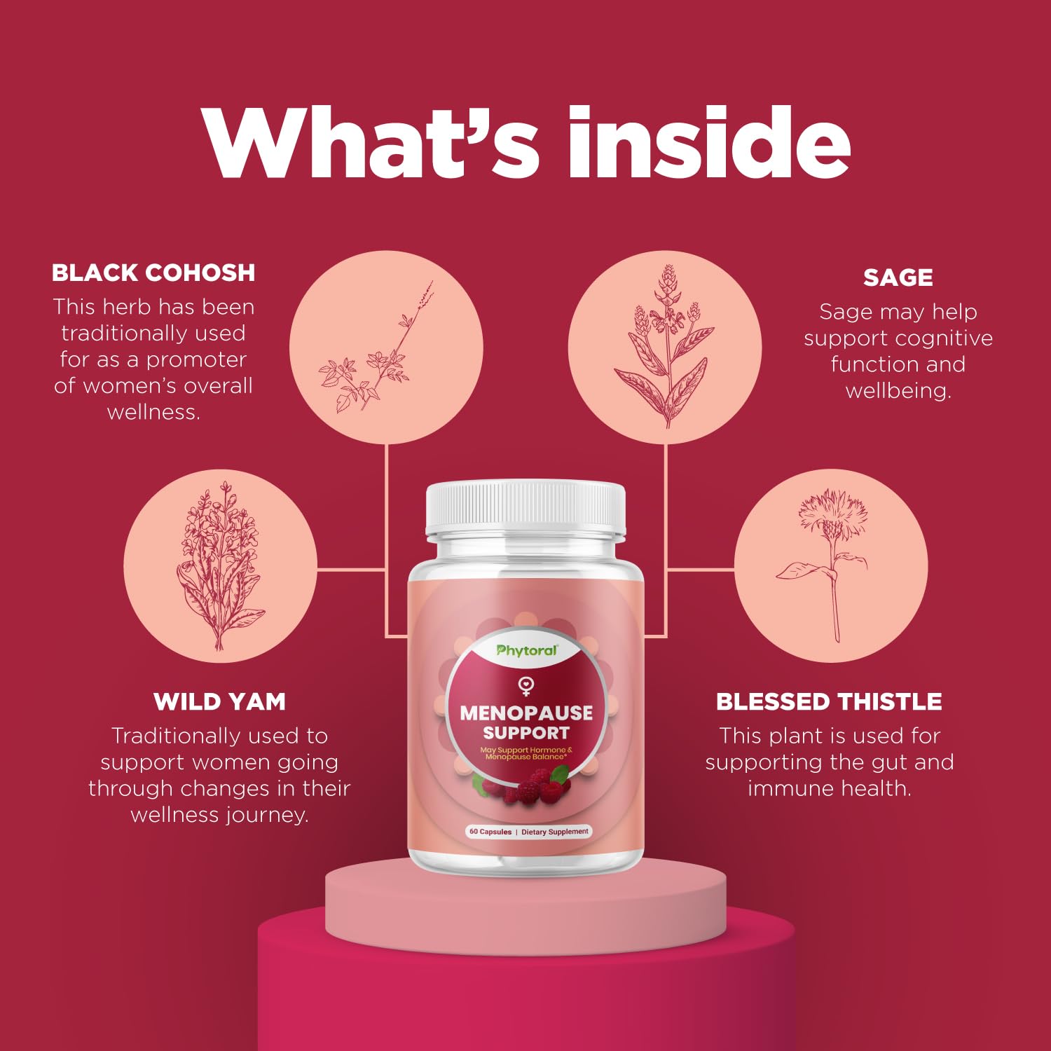 Phytoral Complete Herbal Menopause Supplement for Women - Female Hormone Balance Capsules for Night Sweats Hot Flashes & Mood Swings with Dong Quai, Chaste Berry & Black Cohosh Root - 60 Count Pack Phytoral Au supplements