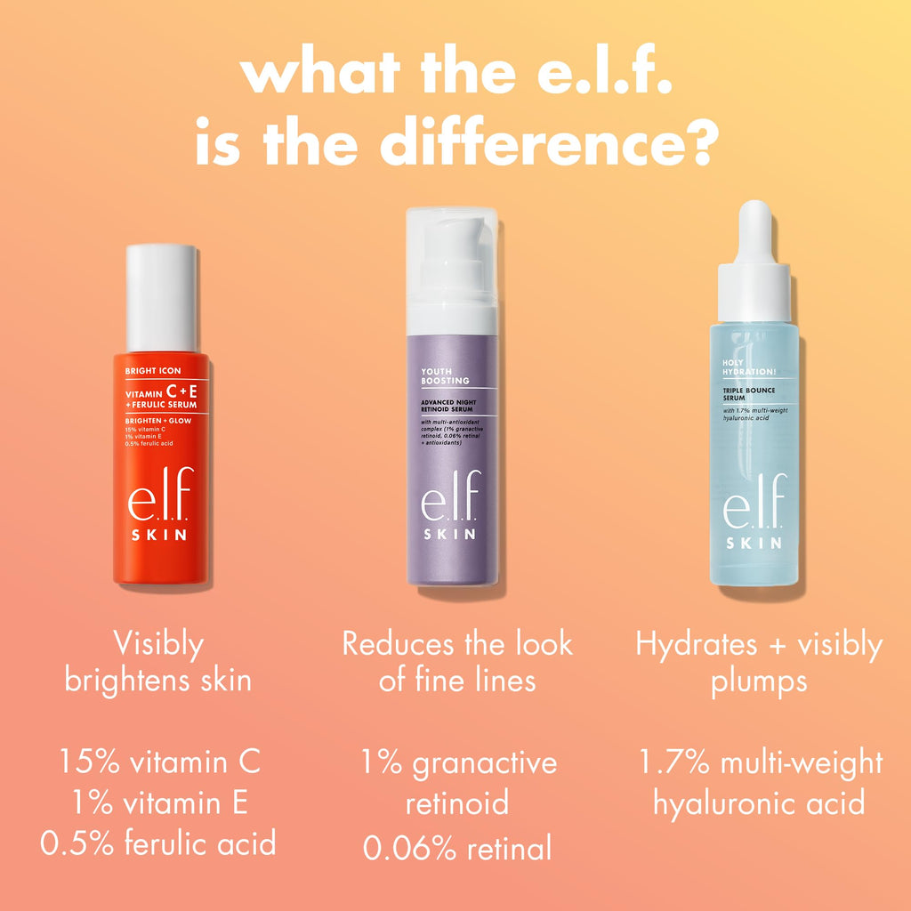 e.l.f. SKIN Bright Icon Vitamin C + E + Ferulic Serum, Brightening & Soothing Face Serum, Helps Even Skin Tone
