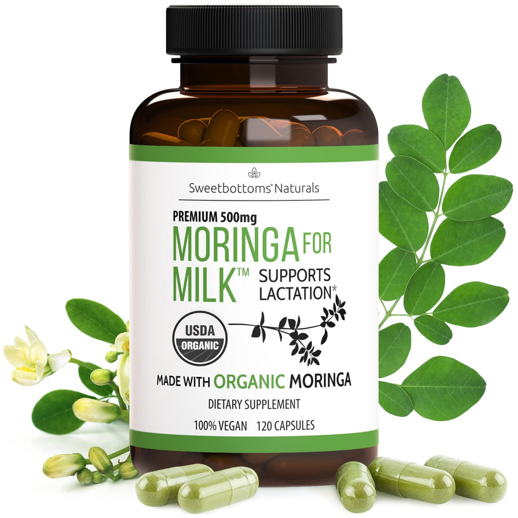 Lactation Supplement - Organic Moringa Capsules for Breastfeeding Support to Increase Breastmilk Supply (120 ct) Pure Malunggay Leaf Powder for Milk Production Booster