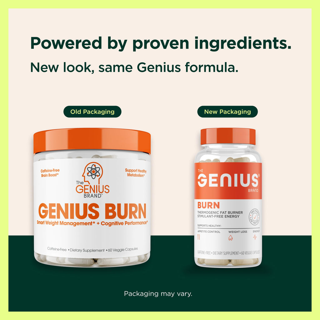 Genius Thermogenic Fat Burner, 60 Diet Veggie Pills - Weight Loss & Metabolism Supplement, Appetite Suppressant & Energy Booster - Caffeine-Free Nootropic Focus & Brain Boost - Ashwagandha & TeaCrine The Genius Brand Au supplements