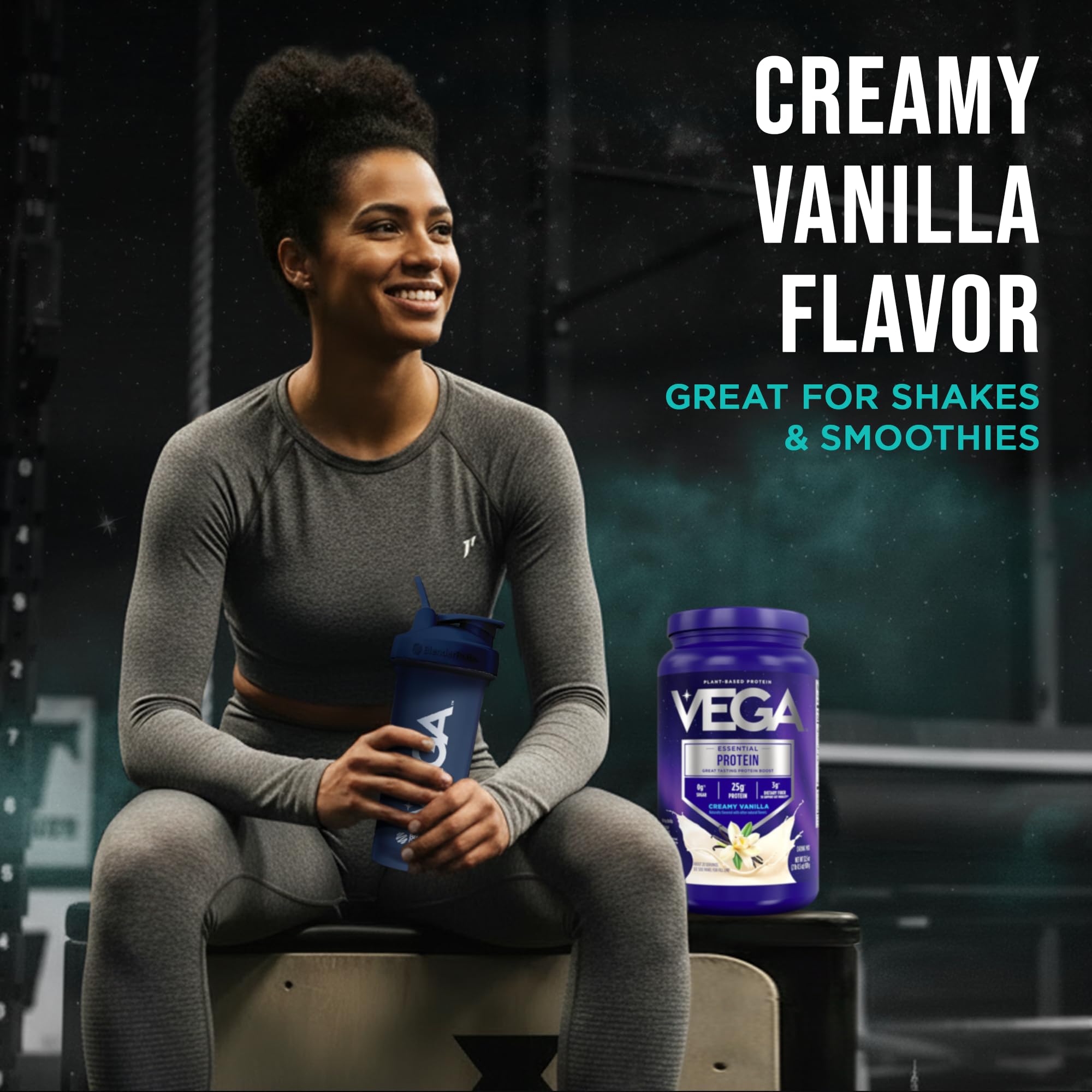 Vega Essential Protein – 25g Plant Based Protein Powder, Creamy Vanilla, Vegan for a Dairy-Free Vanilla Shake – Large Tub, 32.5oz (20 Servings)