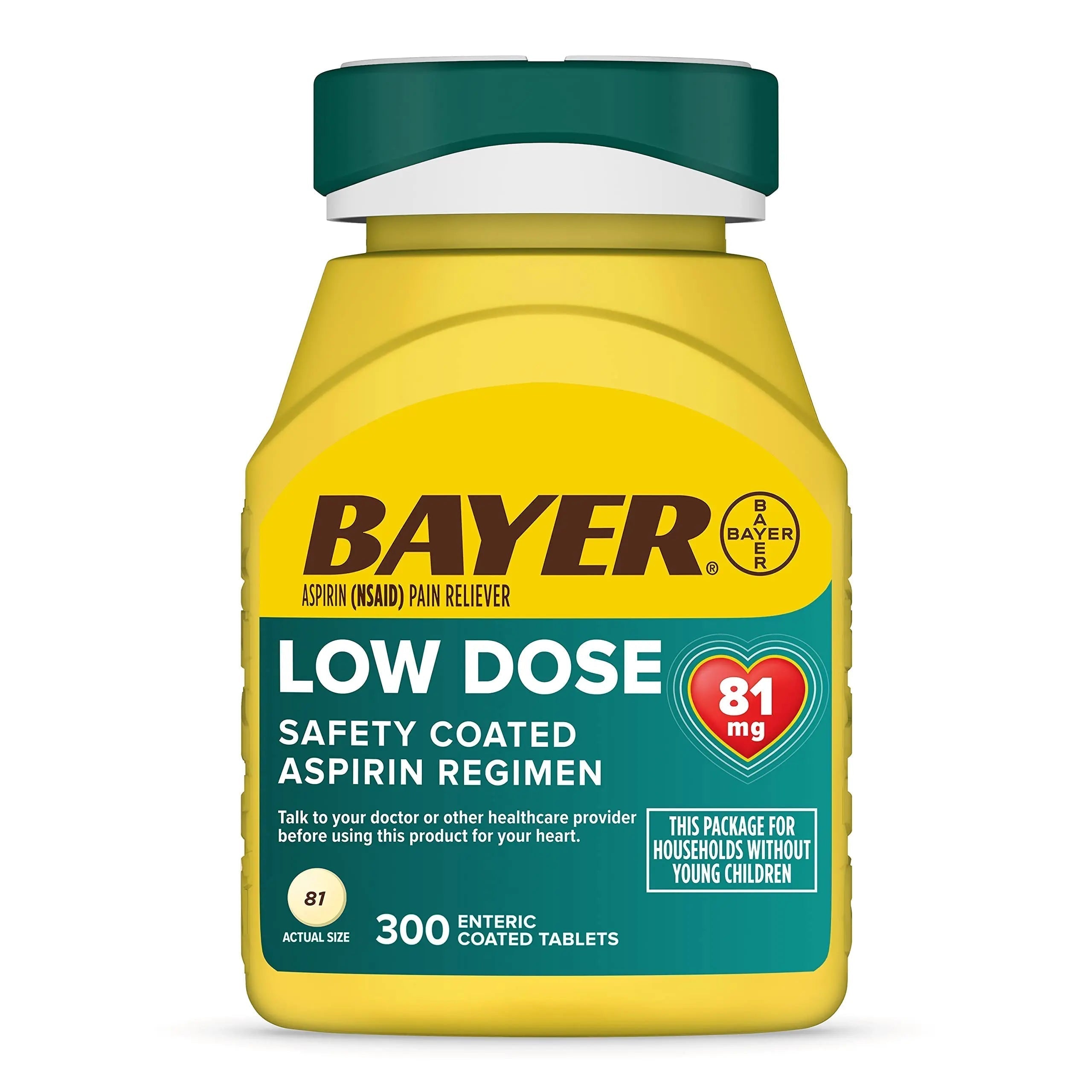 Bayer Aspirin Low Dose 81 mg, Enteric Coated Tablets, Doctor Recommended, Secondary Prevention of Cardiovascular Disease, 300 Safety Coated Tablets (Packaging may vary) Bayer Au supplements