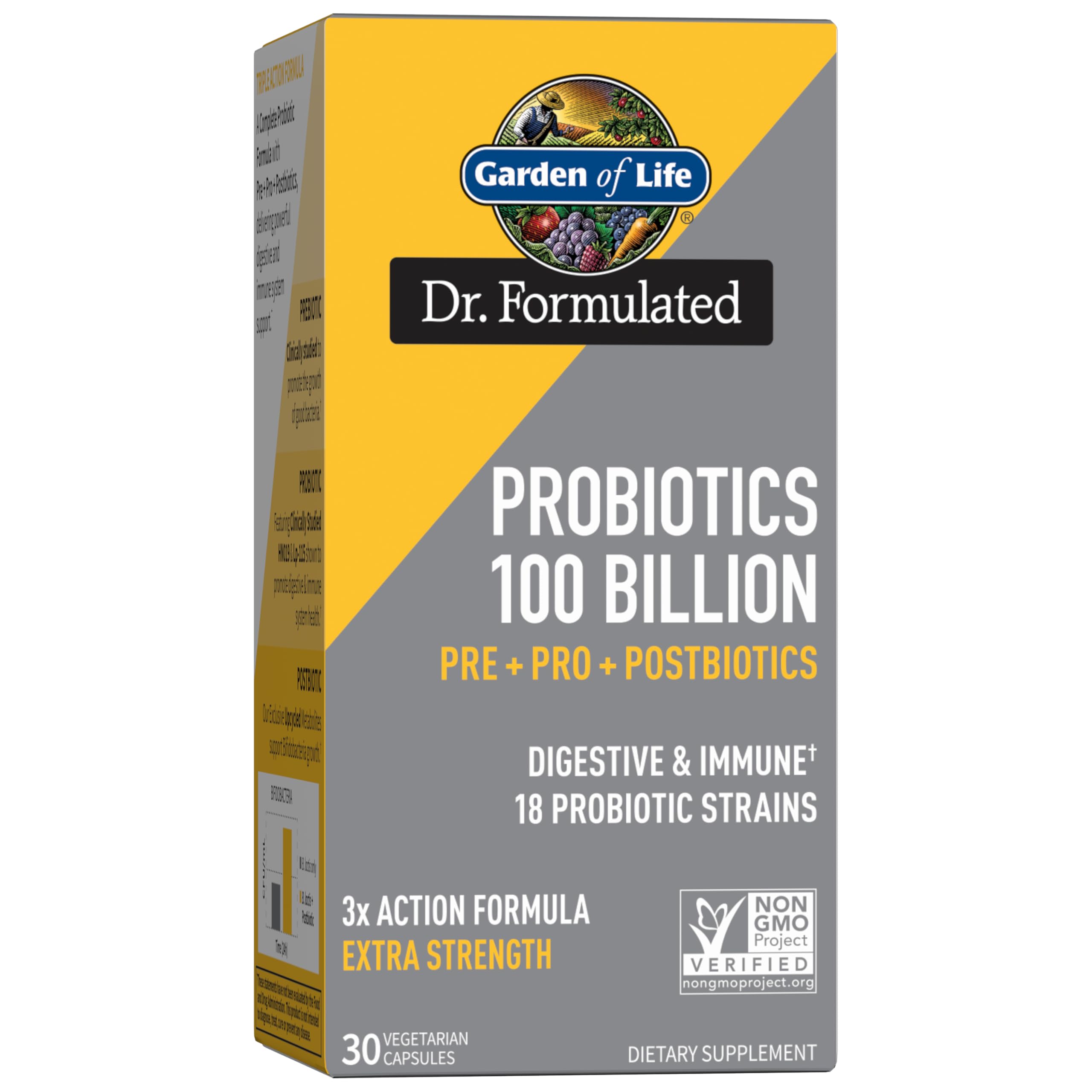 Garden of Life Dr Formulated Probiotics 100 Billion CFU Pre + Pro + Postbiotics - Extra Strength Digestive & Immune Support for Men and Women, Potato, Acacia, Postbiotic Metabolites, 30 Capsules Garden of Life Au supplements