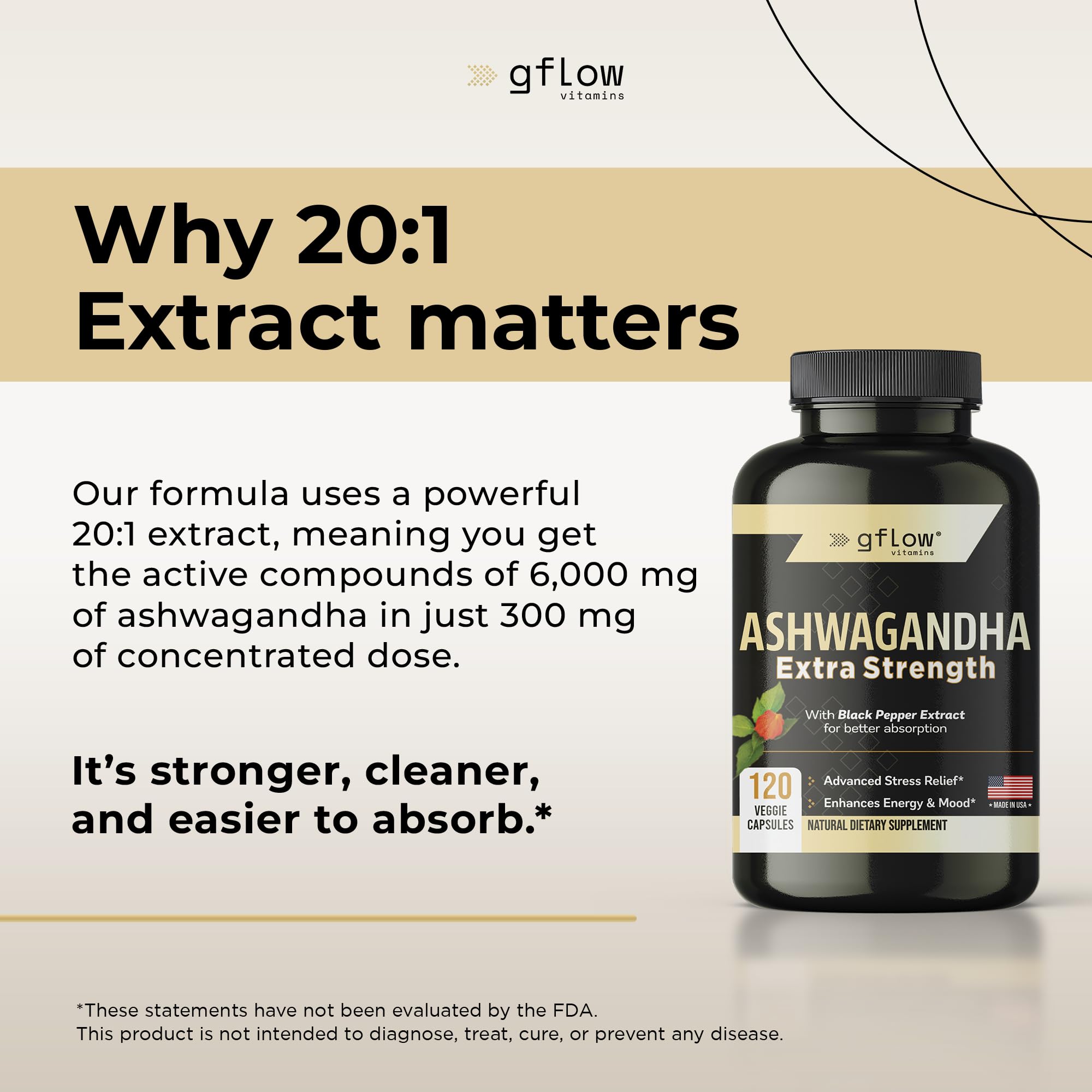 gflow vitamins Ashwagandha Supplements for Women and Men | Sleep, Mood and Energy Support | Extra Strength