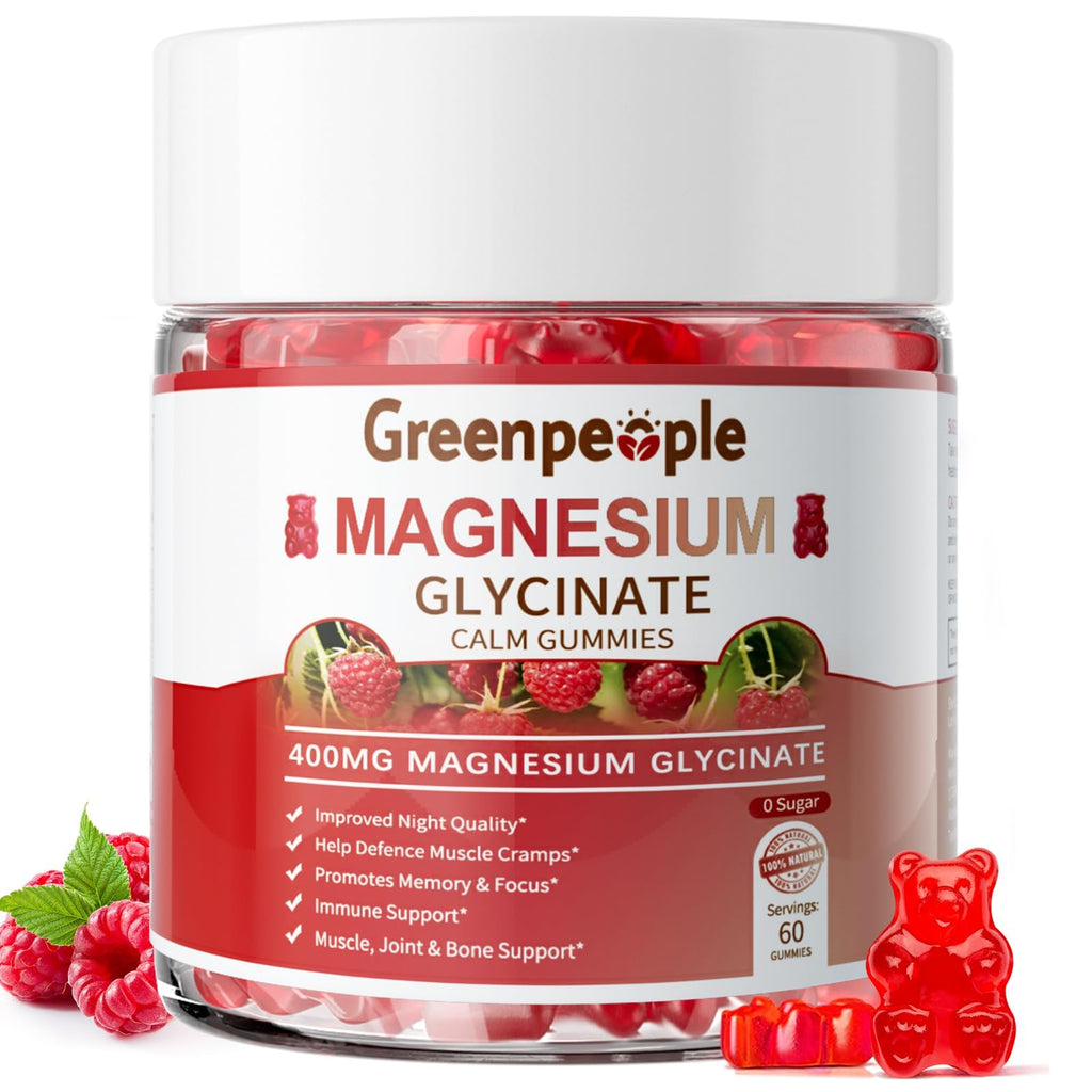 GREENPEOPLE Magnesium Glycinate Gummies 400mg - Sugar Free Magnesium Supplement with Magnesio Citrate, Vitamin D, and B6 for Calm Support & Sleep for Adults