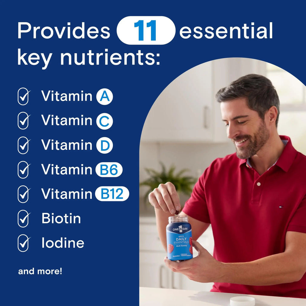 One A Day Men’s Daily Essentials Multivitamin Gummies, Multivitamin for Men, Bone Health, Zinc, Raspberry Natural Flavor, 120 Gummies ONE A DAY Au supplements