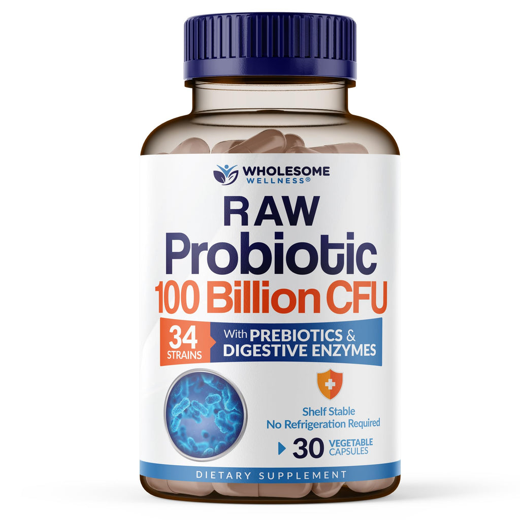 Wholesome Wellness Organic Raw Probiotics 100 Billion CFU, Dr Formulated for Women and Men, Complete Adult Supplement with Prebiotics