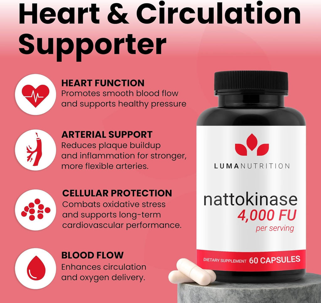 Luma Nutrition Nattokinase Supplement - Natto 4000 FU Per Serving, Premium Heart Health Support - Vegan & Gluten Free - 60 Capsules