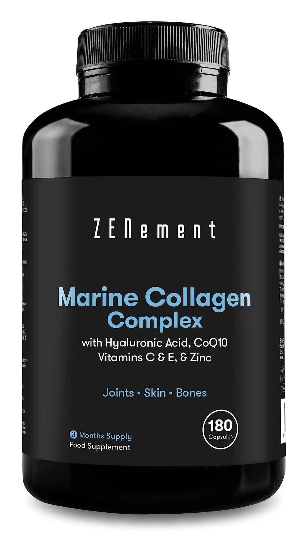Marine Collagen Complex, with Hyaluronic Acid, CoQ10, Vitamins C & E, & Zinc, 180 Capsules Zenement Au supplements
