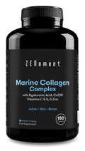Marine Collagen Complex, with Hyaluronic Acid, CoQ10, Vitamins C & E, & Zinc, 180 Capsules Zenement Au supplements