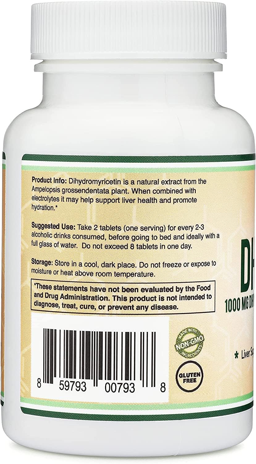 DHM1000 Dihydromyricetin (DHM) Tablets - Most Powerful DHM Supplement on The Market - 1,000mg per Capsule (30 Count) Enhanced with Electrolytes