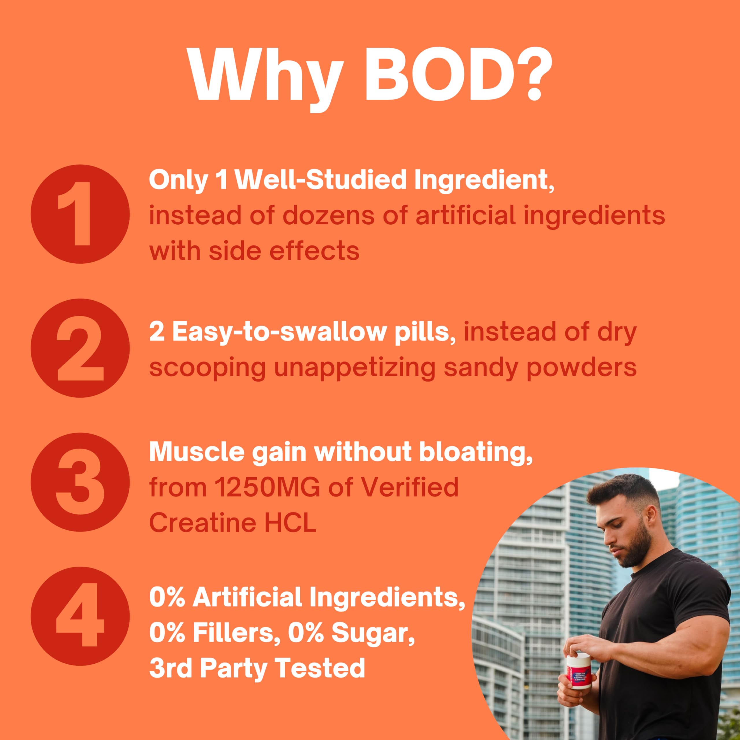 Bod Creatine HCL Capsules – 150 Pills | Creatine Hydrochloride Supplement for Men & Women | Easy-to-Swallow Alternative to Monohydrate Powder, Unflavored & Keto-Friendly