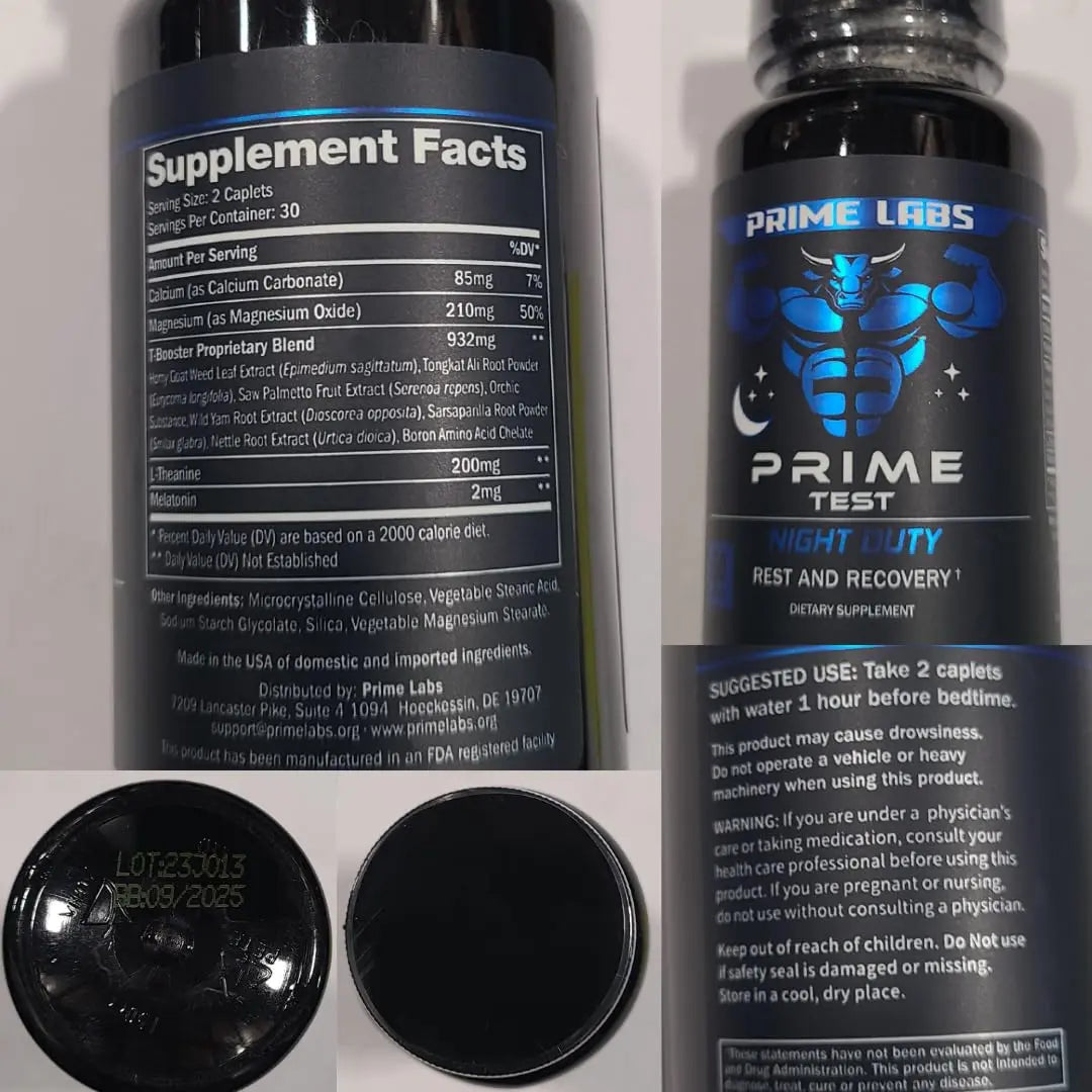 Prime Labs Night Duty - Nighttime Testosterone Booster & Sleep Support - PM Rest & Muscle Recovery Supplements - 60 Count Prime Labs Au supplements