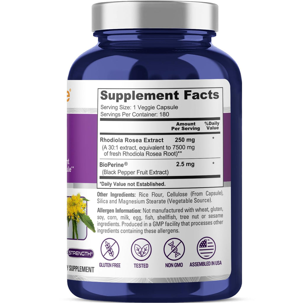 NusaPure Rhodiola Rosea 7,500mg 180 Veggie Capsules (Non-GMO, Extract 30:1, Vegan & Gluten-Free) Bioperine NusaPure Au supplements